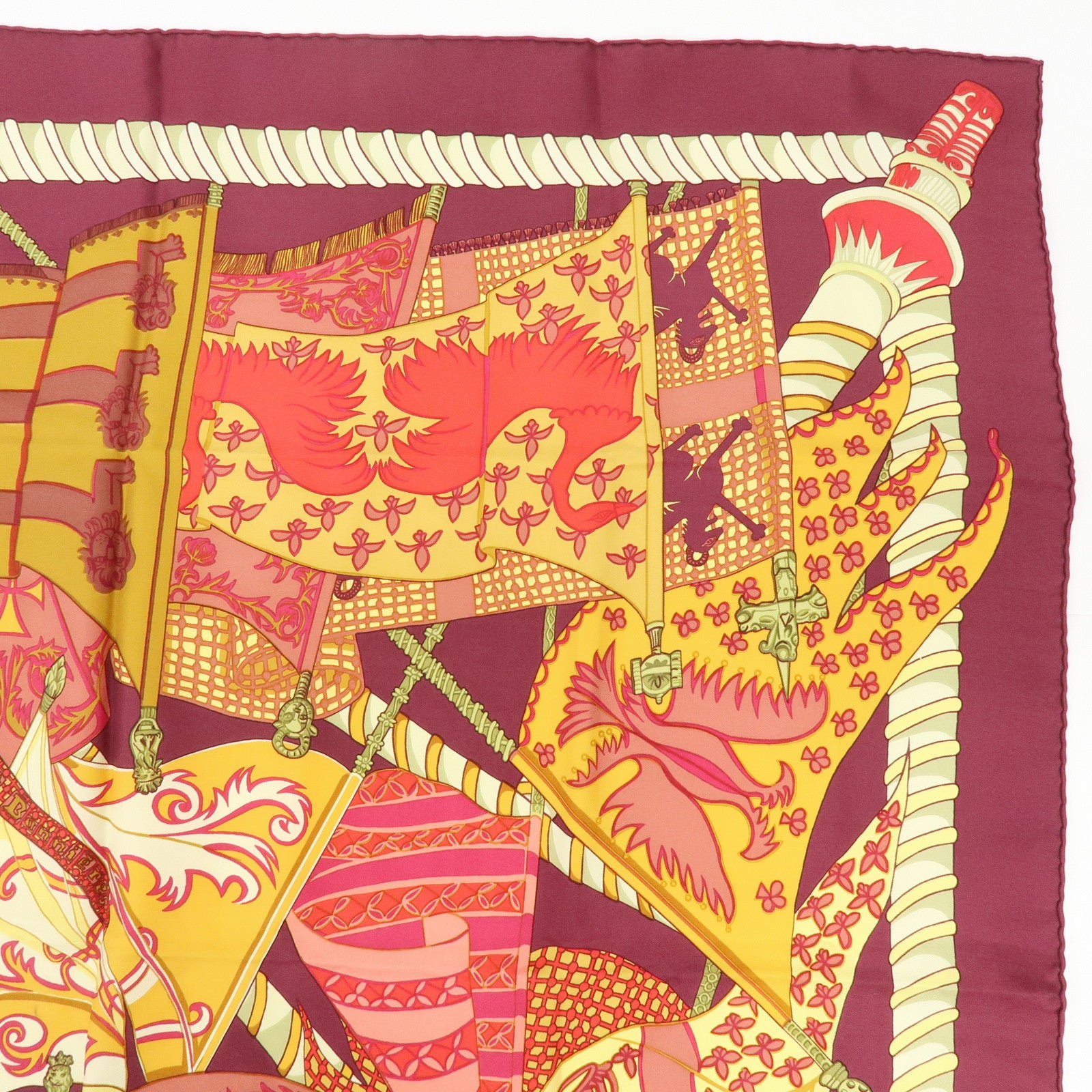 HERMES Carre 90 Set of 2 Silk 100% Scarf Bordeaux Beige