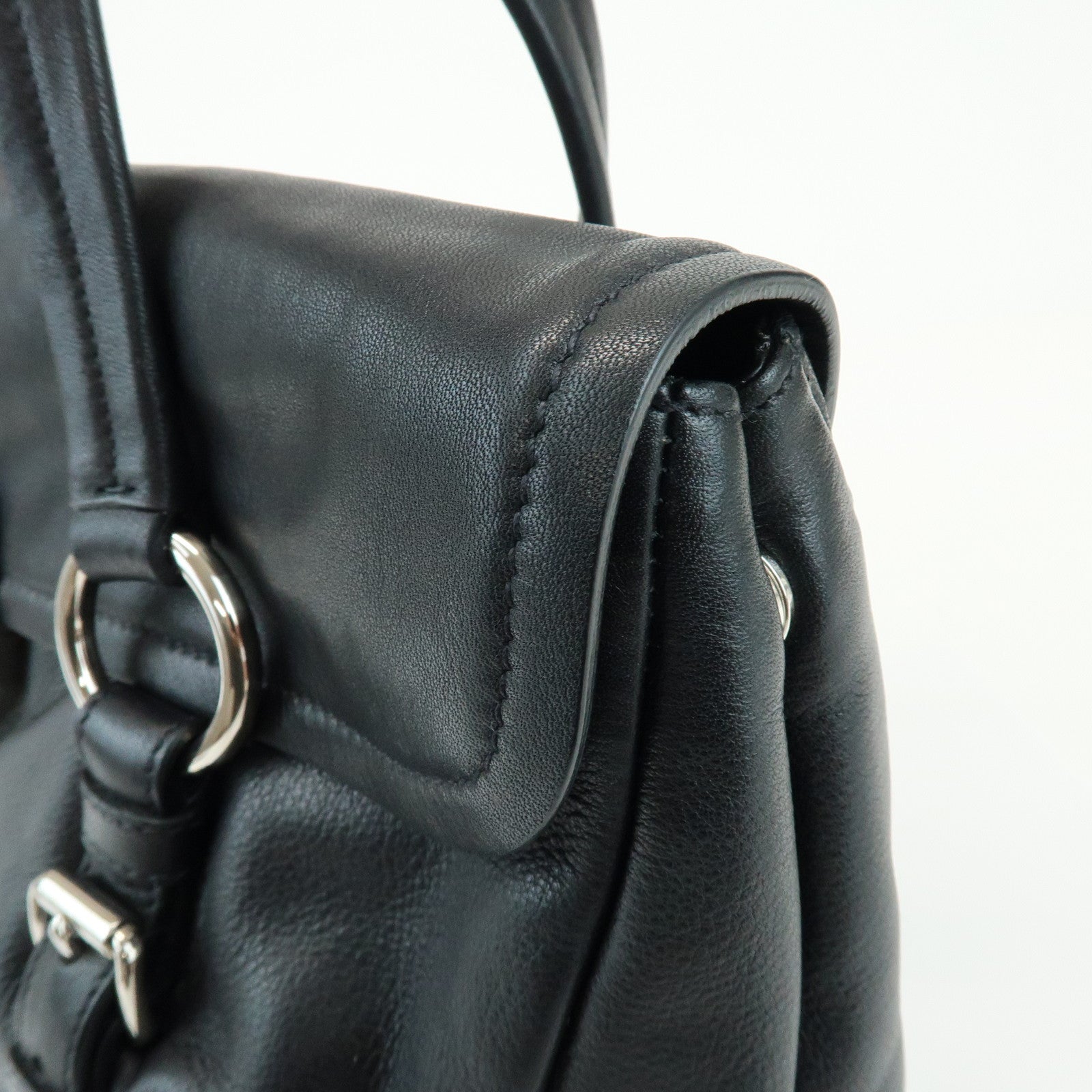PRADA Calf Leather Shoulder Bag Black BR4479