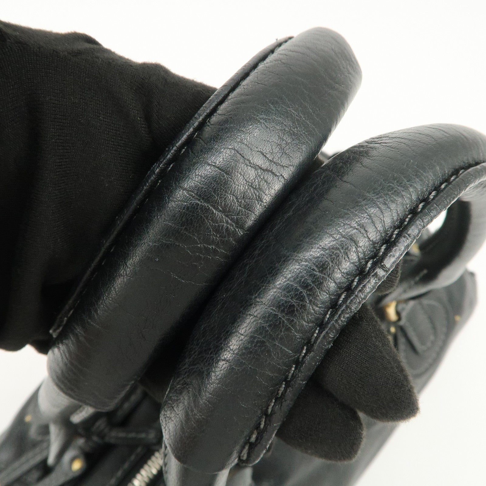 Chloe Paddington Leather Hand Bag Shoulder Bag Black Gold