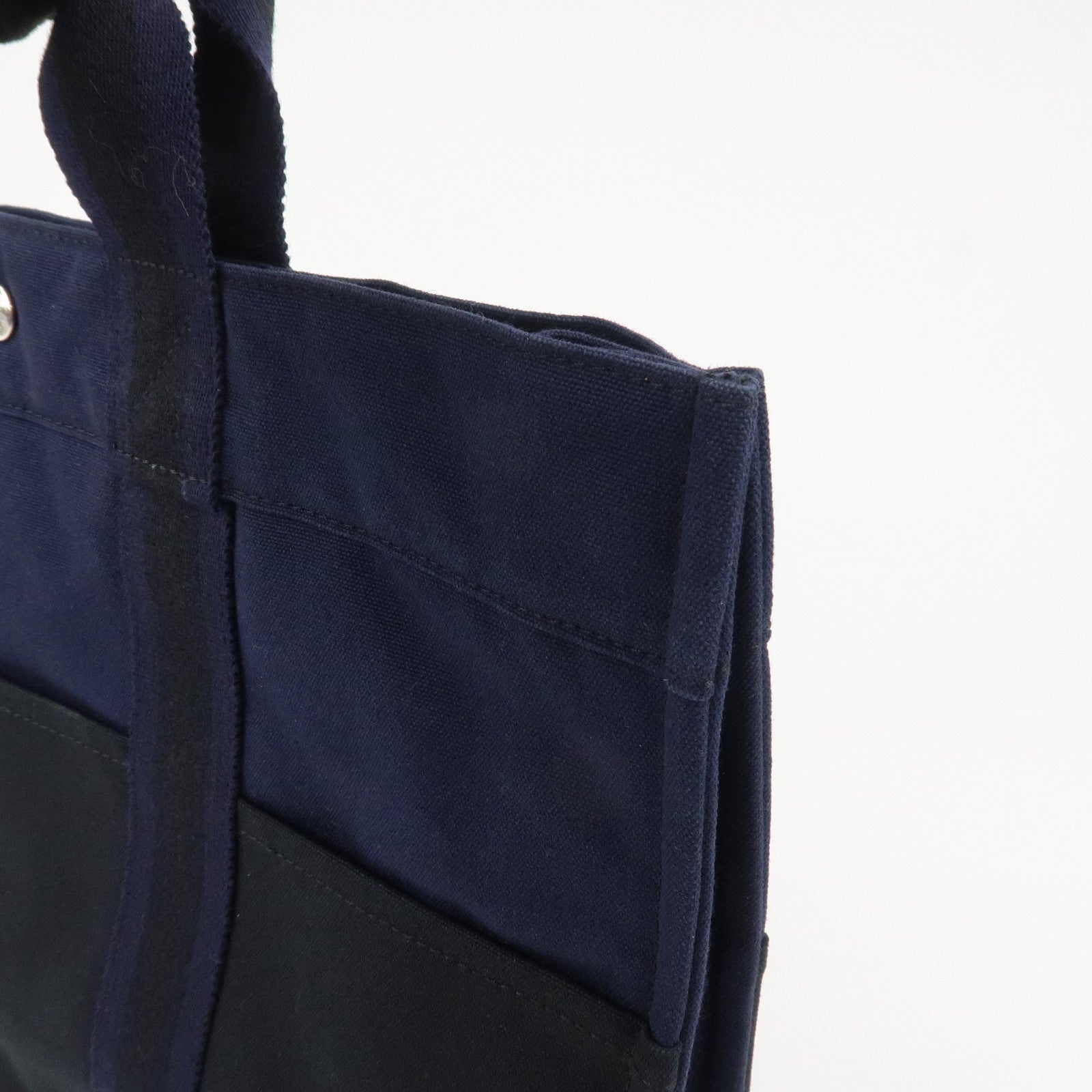 HERMES Fourre Tout MM Canvas Tote Bag Hand Bag Black Navy