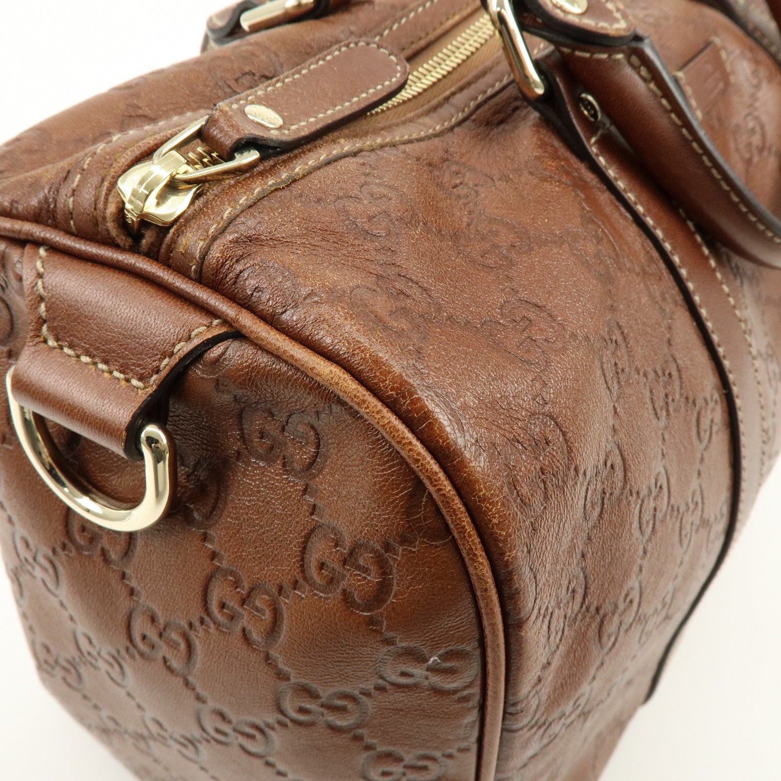 GUCCI Guccissima Leather Boston Bag Hand Bag Brown 193603