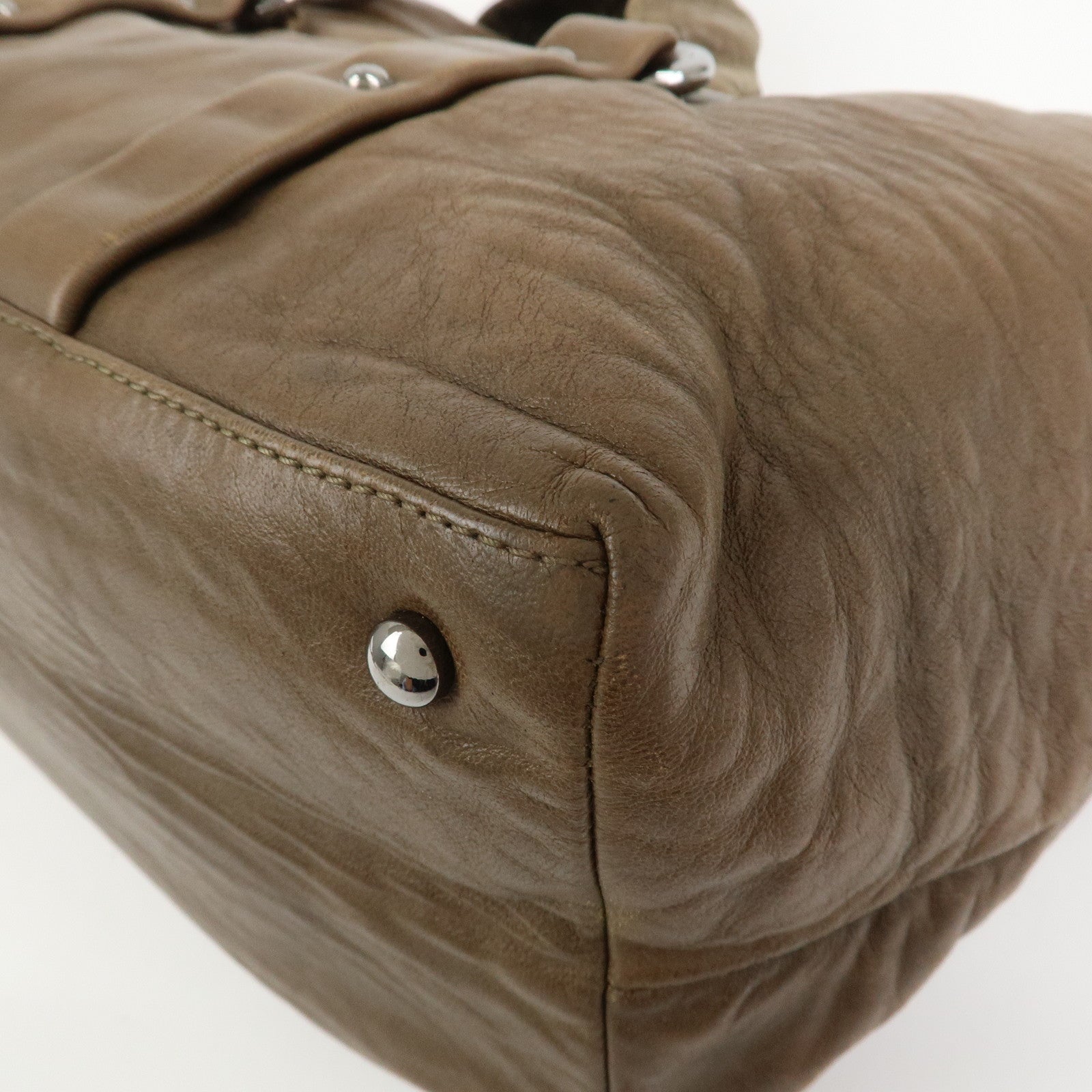 CHANEL Matelasse Lamb Skin Tote Bag Hand Bag Khaki