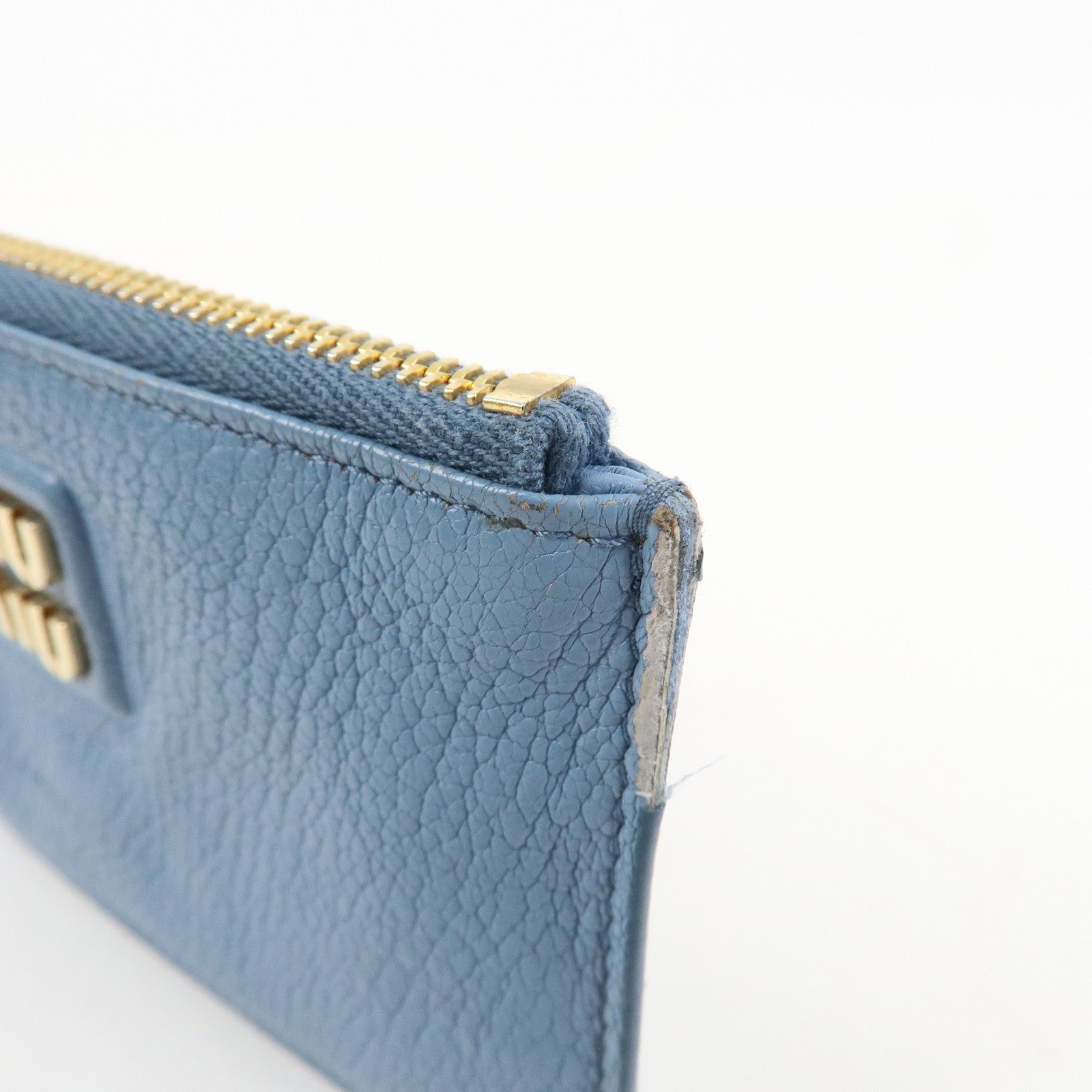 MIU MIU Leather Fragment Case Card Case Light Blue 5MB060 Used