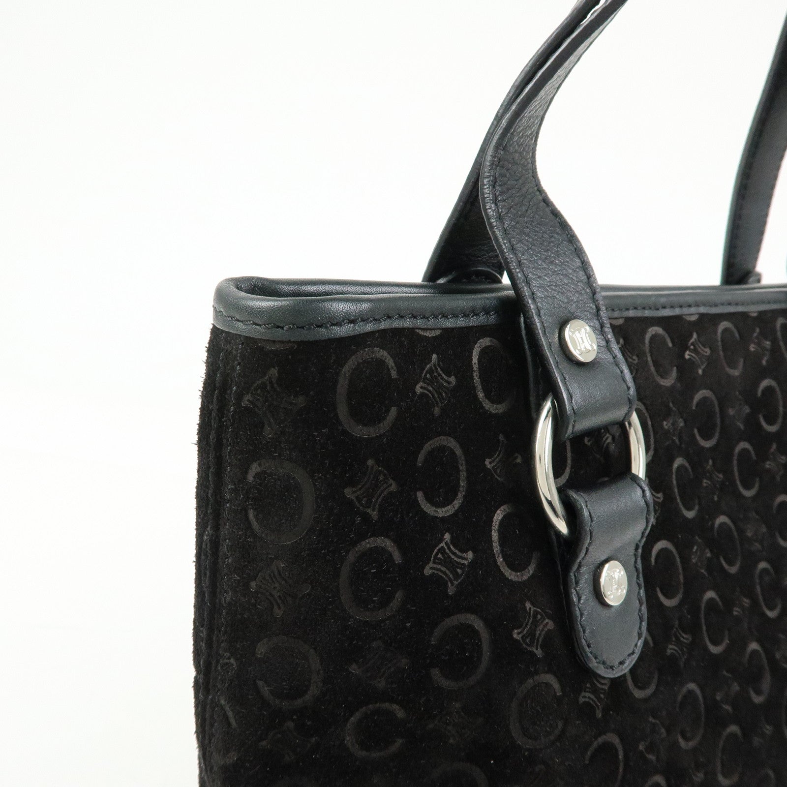 CELINE C Macadam Suede Leather Hand Bag Tote Bag Shoulder Bag Black
