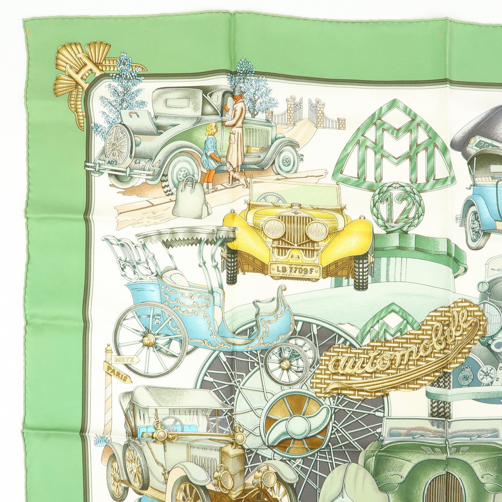 HERMES Carre 90 Set of 2 Silk 100% Scarf Beige Pink Green Yellow