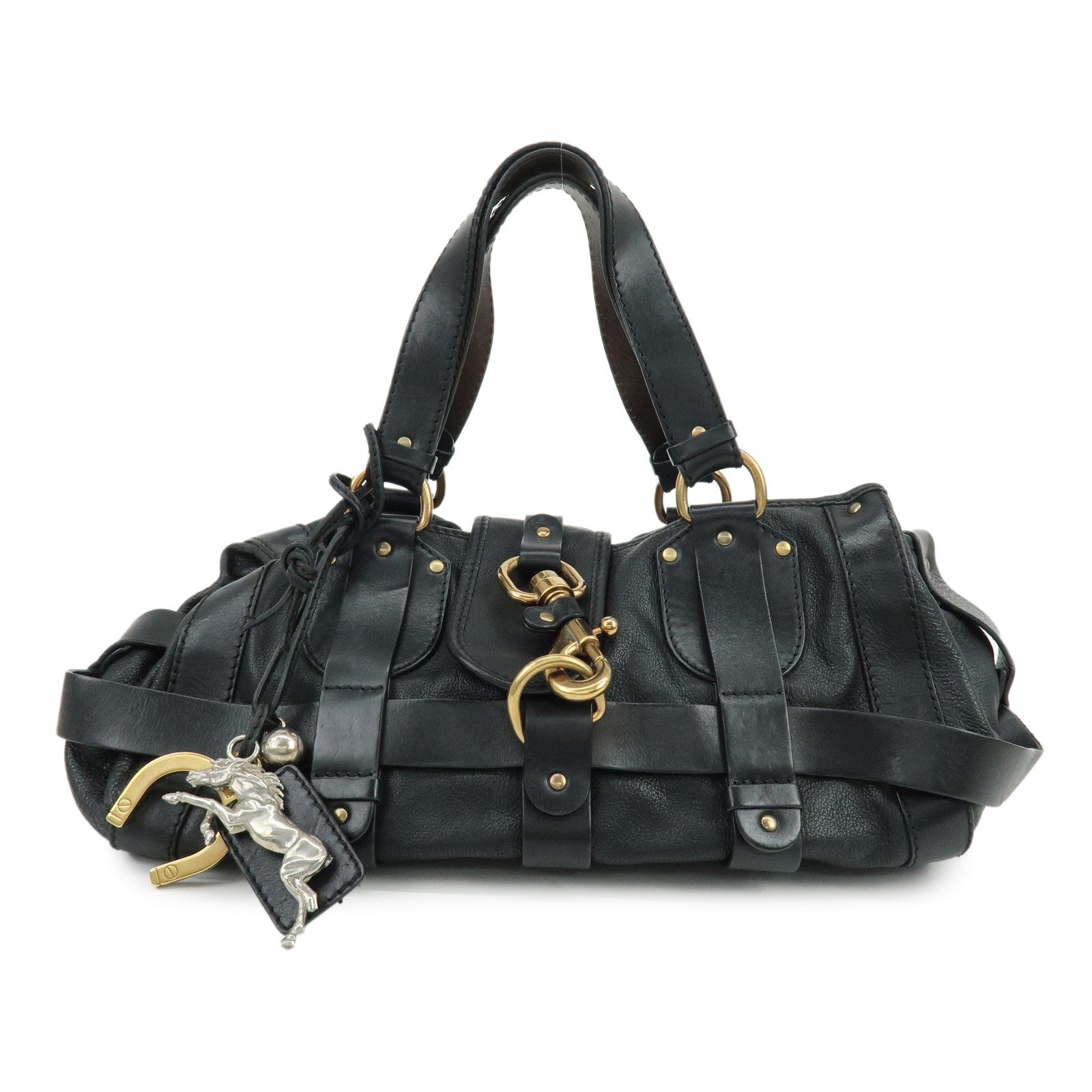 Chloe Kerala Leather Tote Bag Hand Bag Horseshoe Charm Black