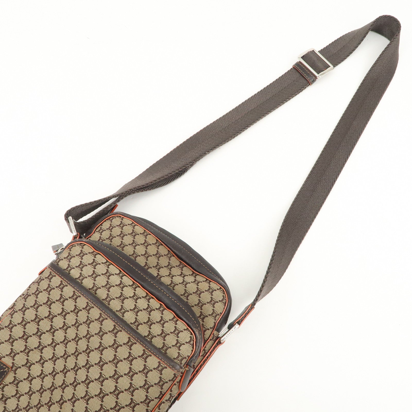 CELINE Macadam Leather Canvas Shoulder Bag Crossbody Bag Used