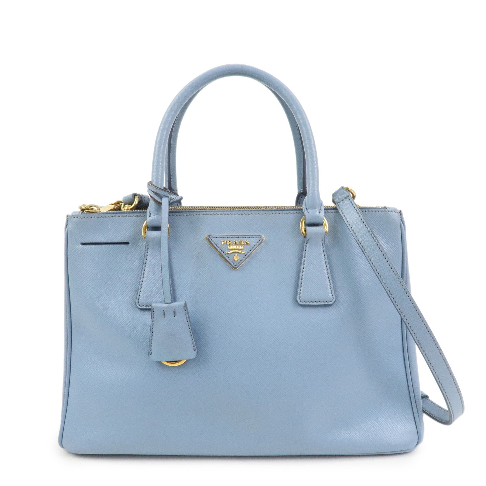 PRADA Triangle Logo Galleria 2Way Bag Shoulder Bag Light Blue BN2863
