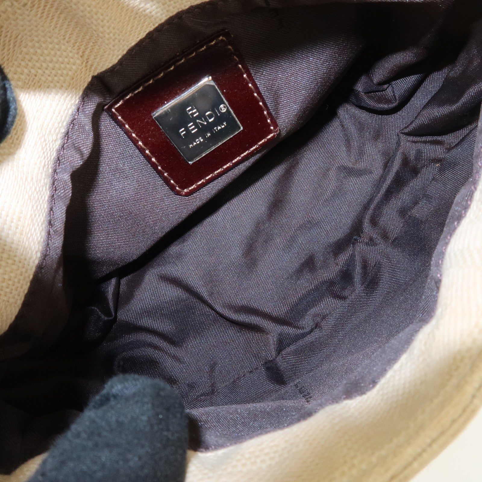 FENDI Zucca Canvas Leather Shoulder Bag Beige Brown 26723