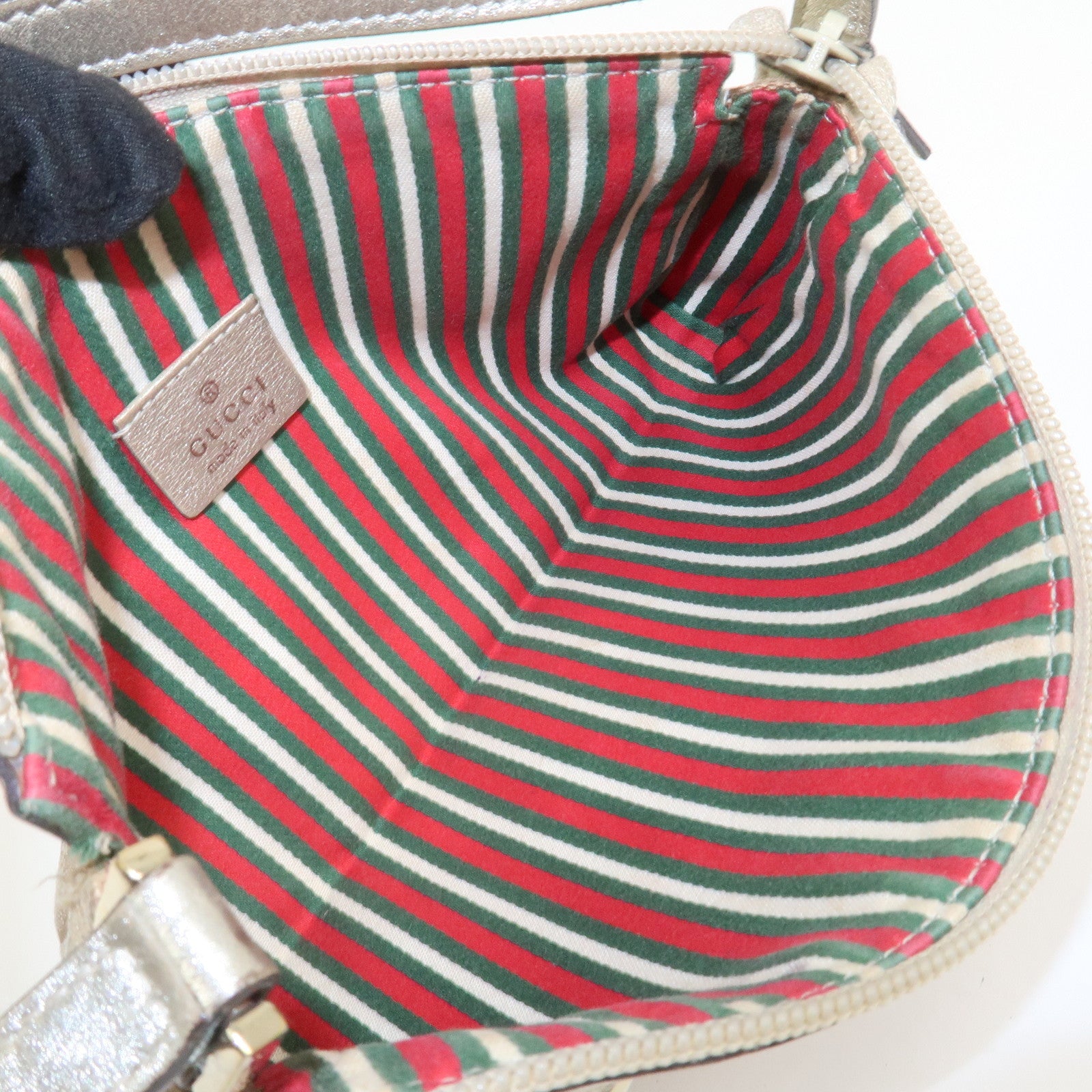 GUCCI Abbey GG Canvas Leather Pouch Hand Bag Beige Gold 145750