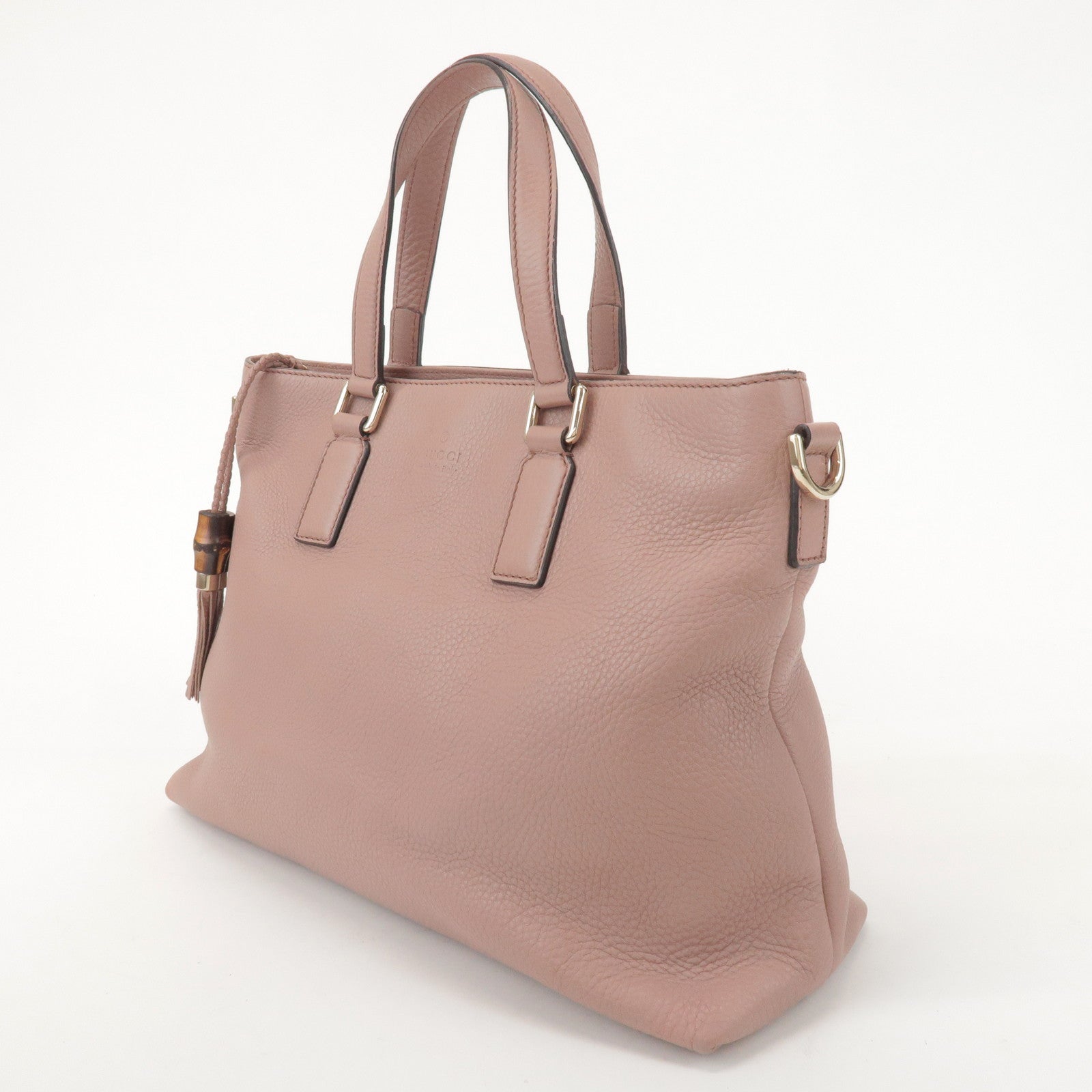 GUCCI Bamboo Leather 2Way Hand Bag Shoulder Bag Pink 365346