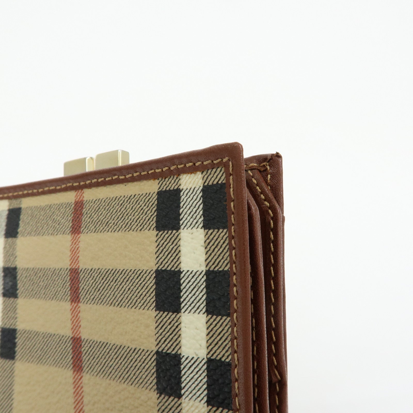 BURBERRY Nova Plaid PVC Coated Canvas Leather Compact Wallet Beige
