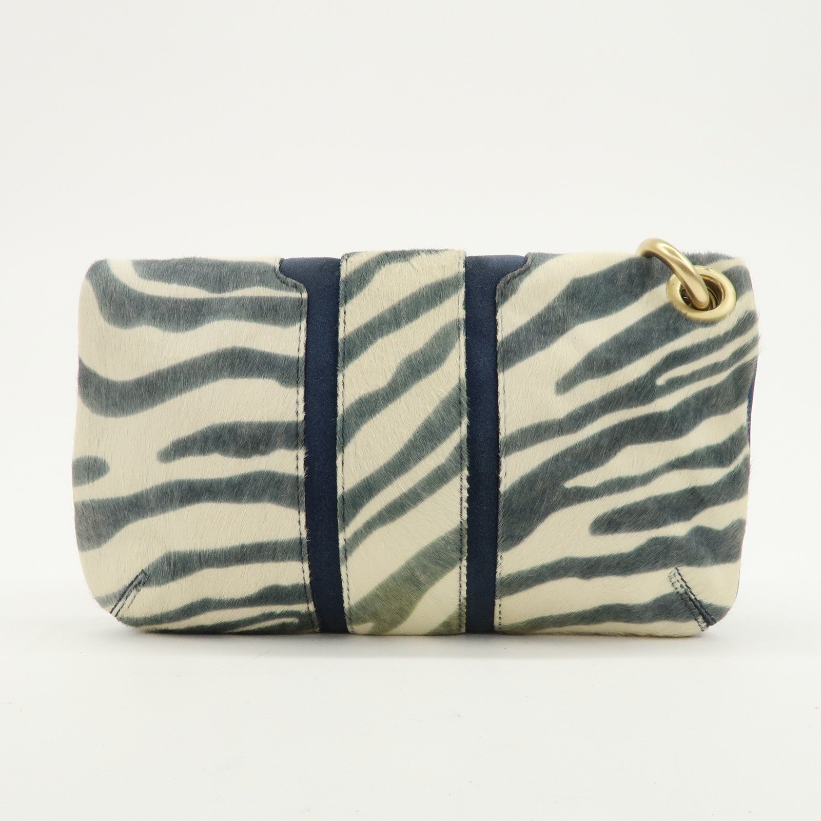 JIMMY CHOO Unborn Calf Clutch Bag Wristlet Pouch Zebra Navy