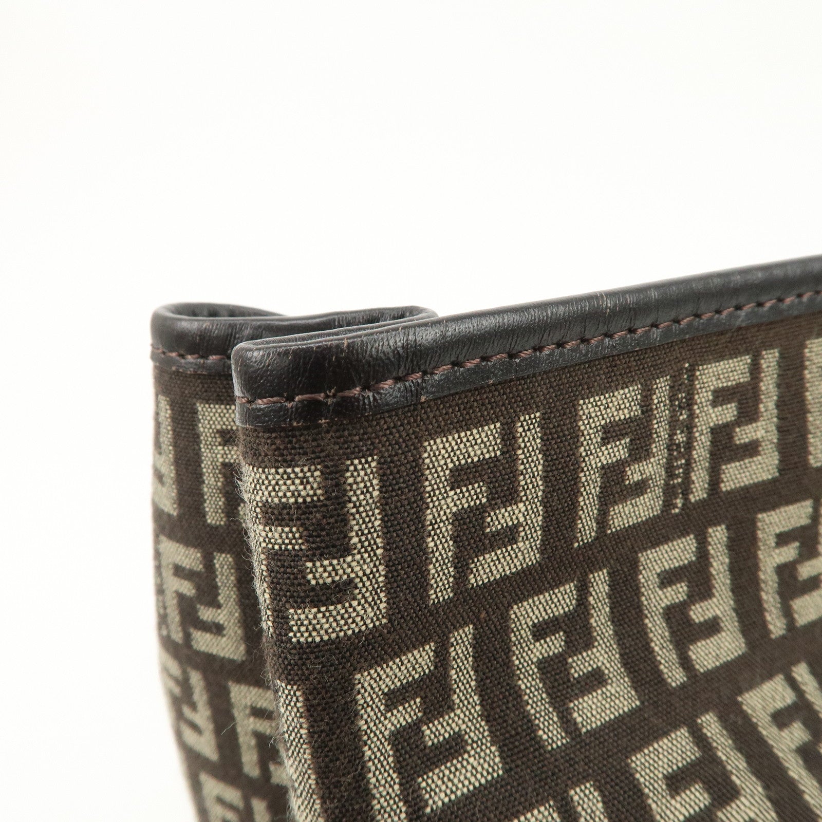 FENDI Zucchino Canvas Leather Tote Bag Beige Brown 8BH104