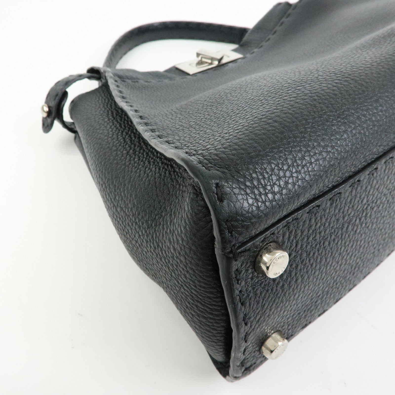 FENDI Peekaboo Selleria Leather 2Way Hand Shoulder Bag Black 8BN290