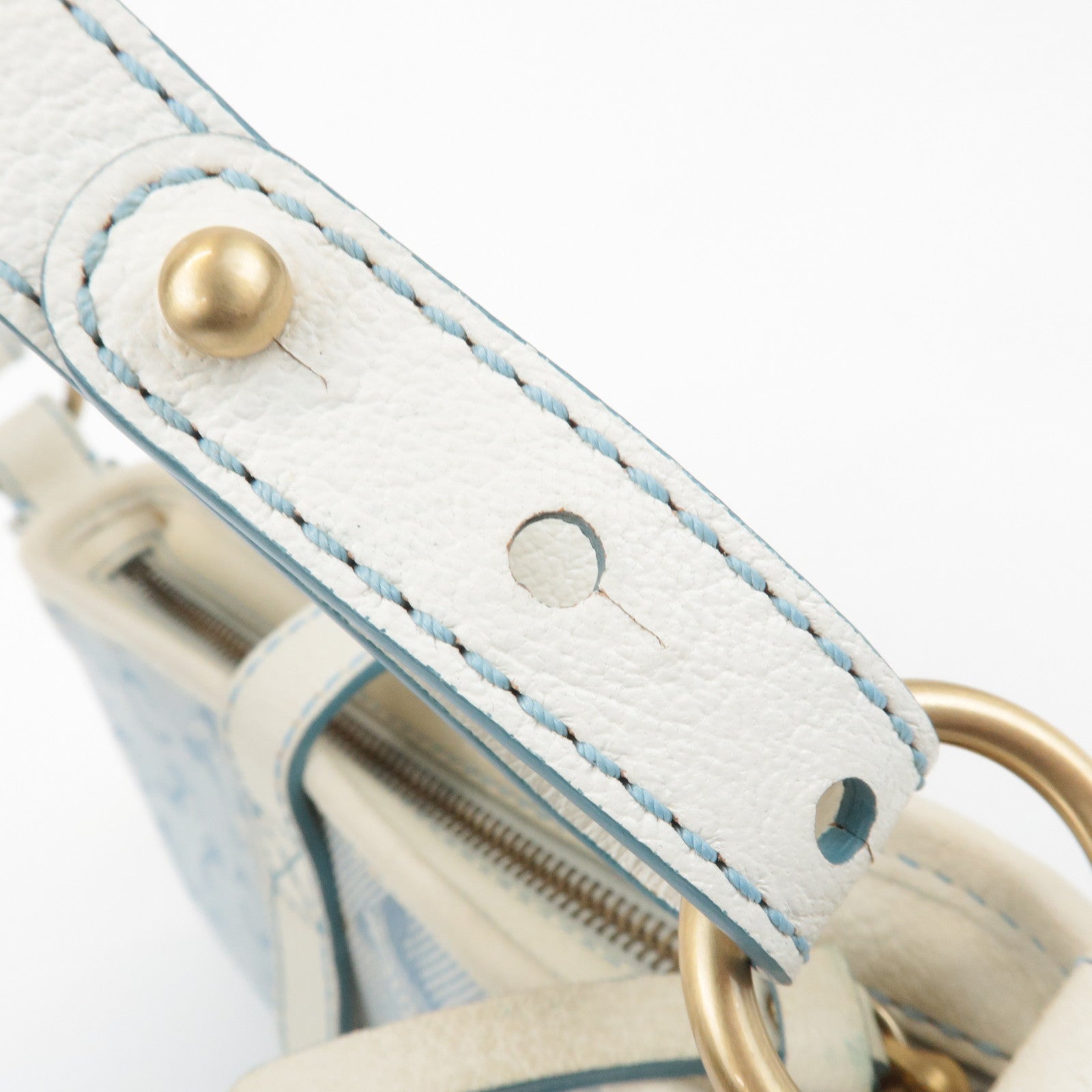 CELINE Canvas Leather Shoulder Bag Hand Bag Blue Ivory Used