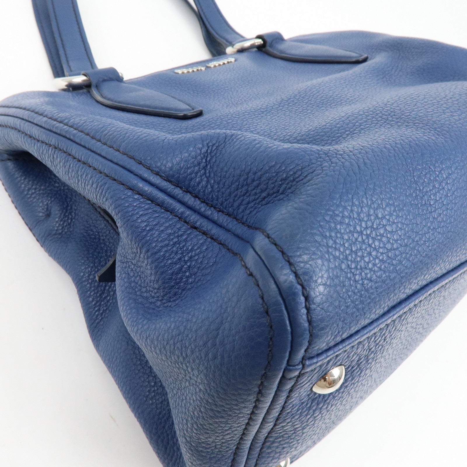 MIU MIU Madras Leather 2Way Bag Hand Bag Shoulder Bag Blue