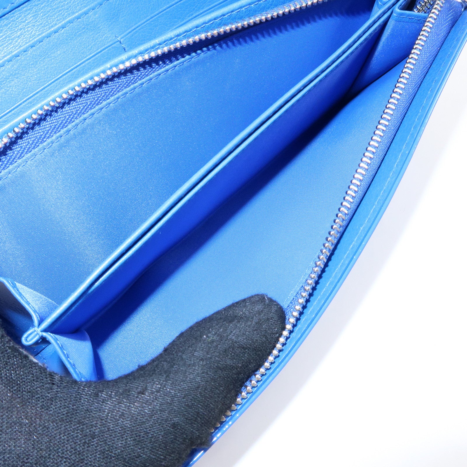 Christian Dior Cannage Patent Leather Chain Wallet WOC Blue Silver