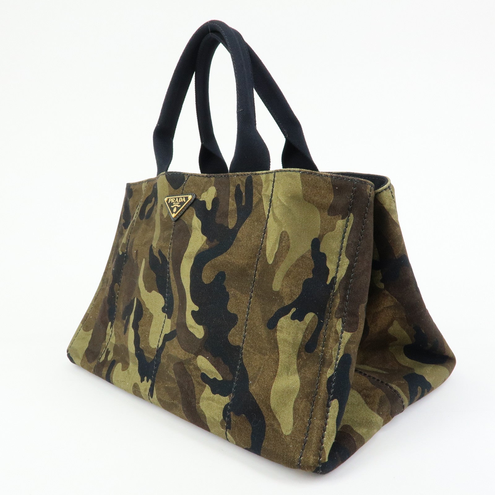 PRADA Triangle Logo Canapa Large Canvas Tote Bag Camouflage B1872B