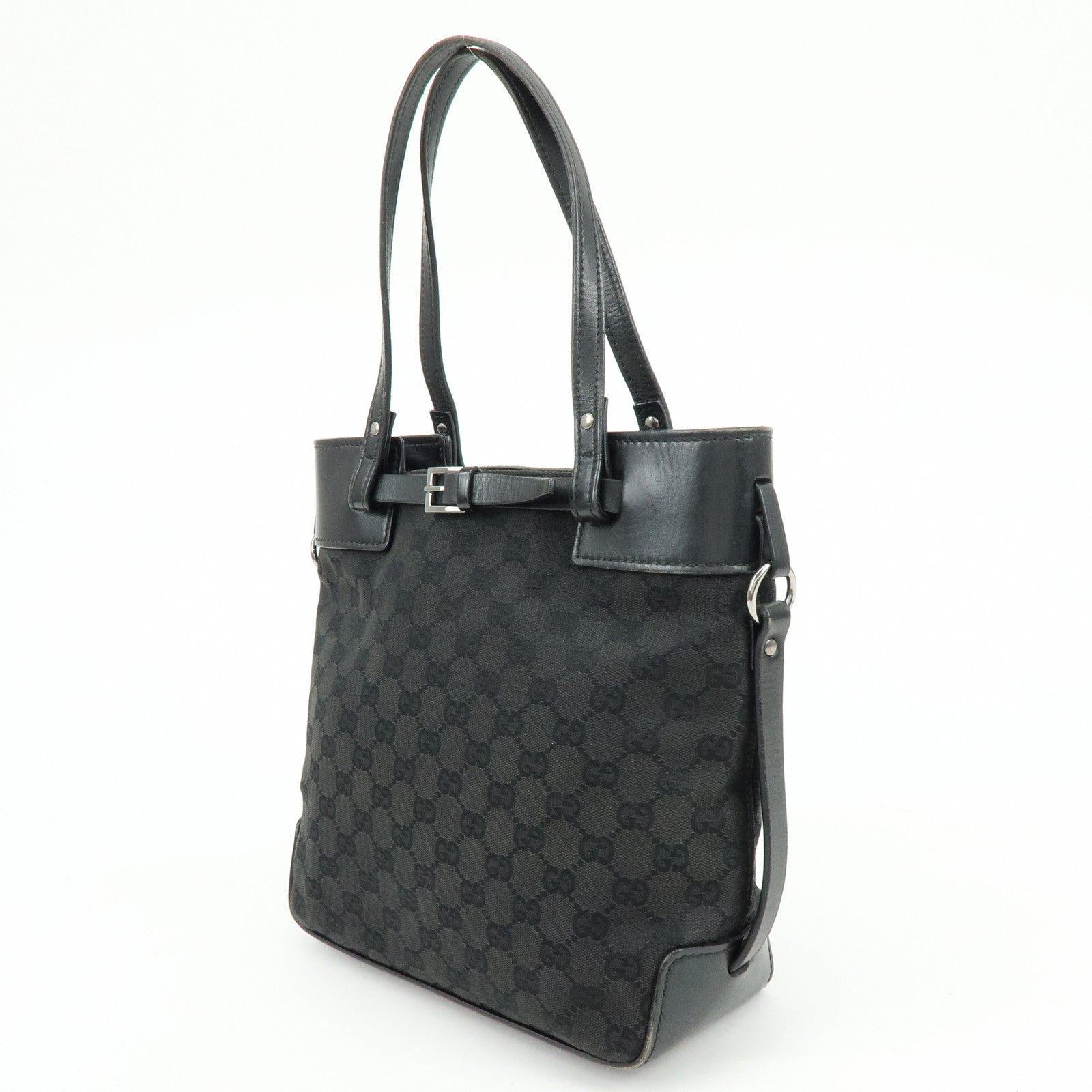 GUCCI GG Monogram Canvas Leather Tote Bag Hand Bag Black 107757