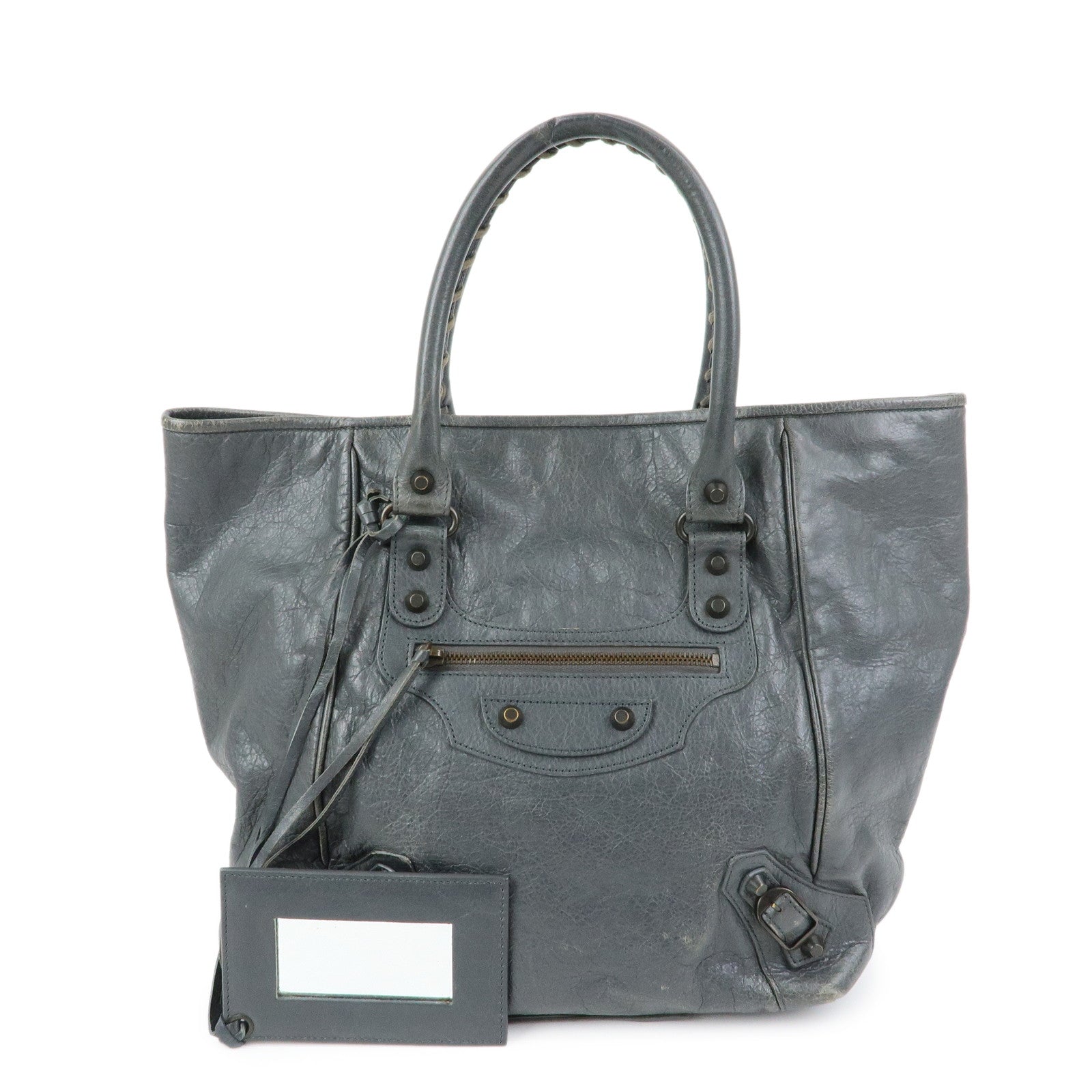 BALENCIAGA The Sunday Leather Tote Bag Hand Bag Gray 228750