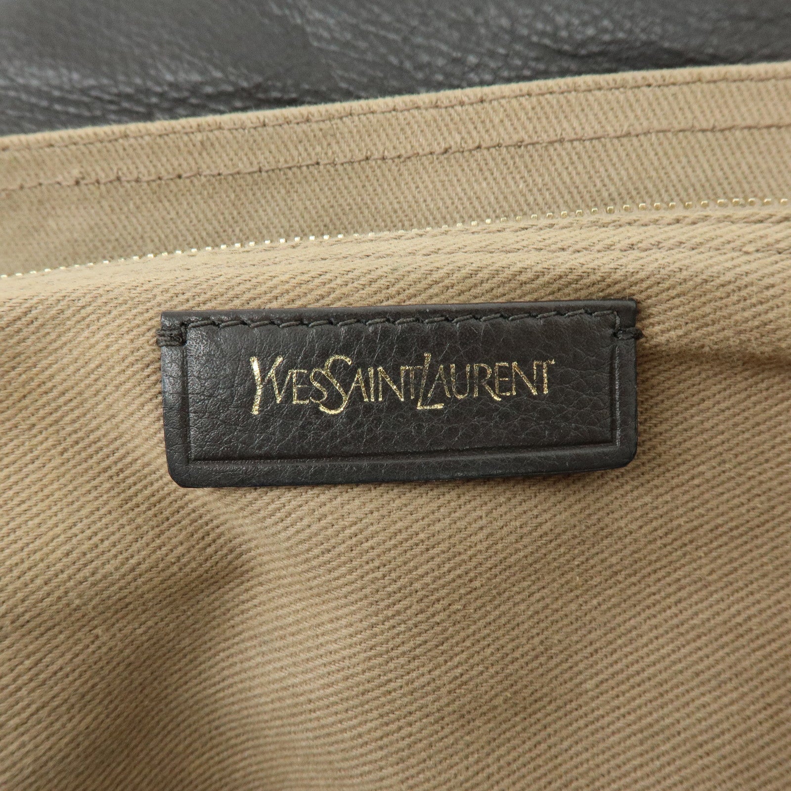 SAINT LAURENT PARIS Muse Leather Canvas Shoulder Bag Dark Brown