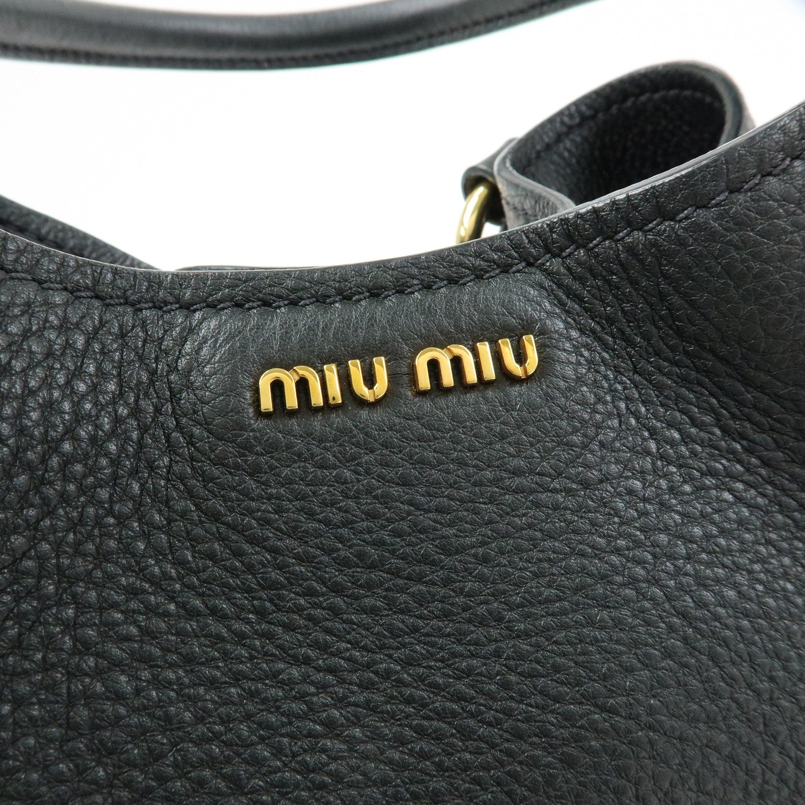 MIU MIU Madras Leather 2Way Bag Hand Bag Shoulder Bag Black 5BE886