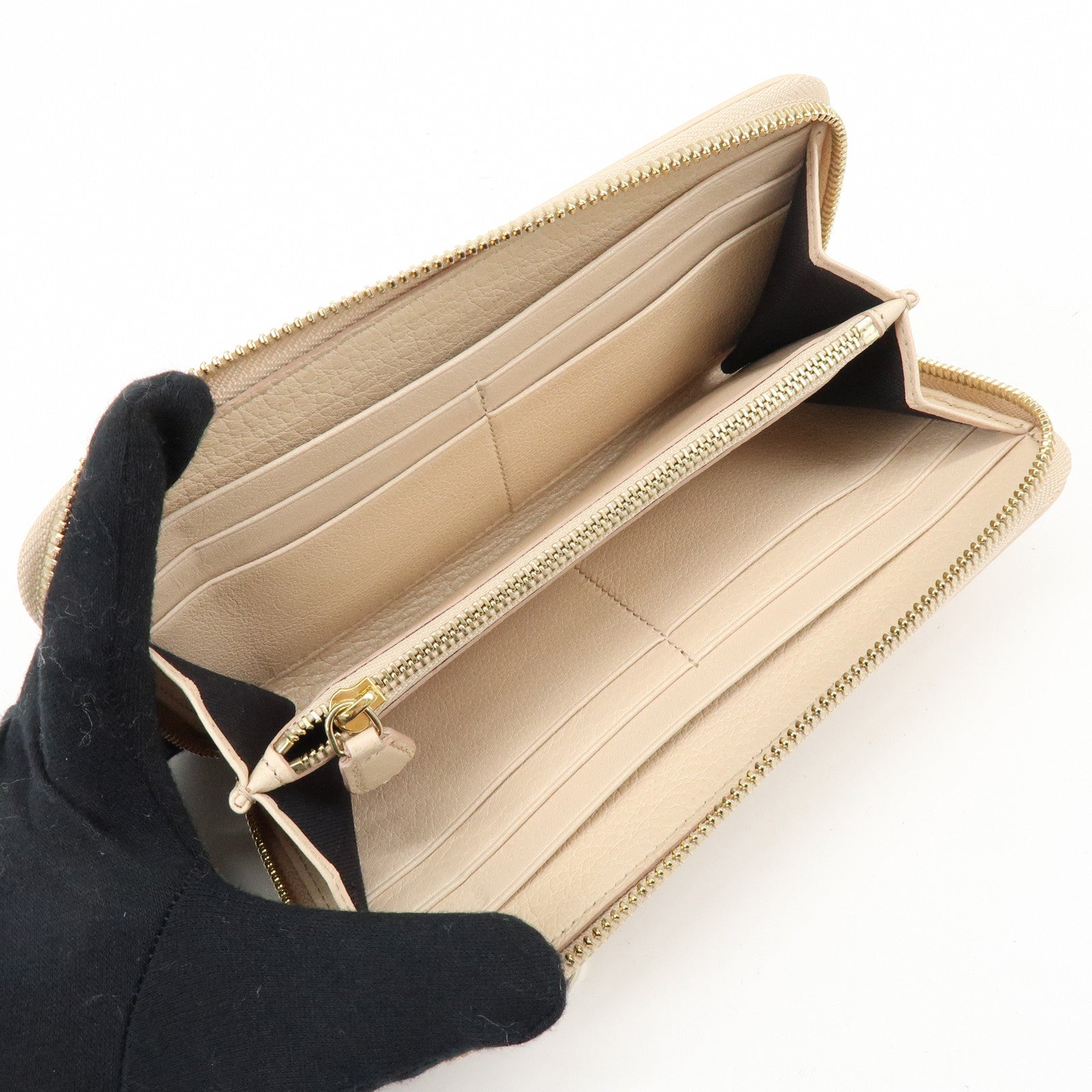 BVLGARI Logo Leather Round Zippy Long Wallet Pink Beige