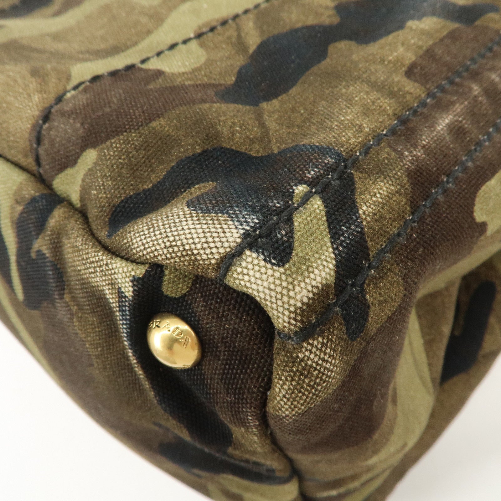 PRADA Triangle Logo Canvas Canapa Tote Bag Black Green BN2020