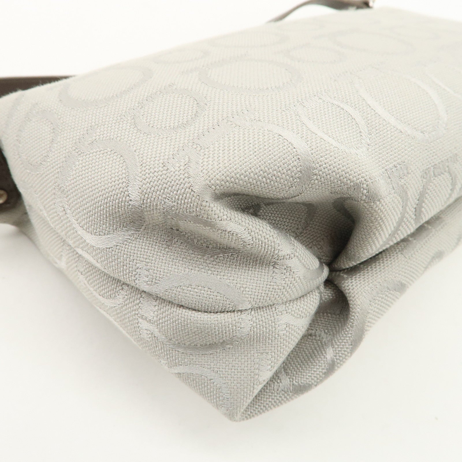 Ferragamo Gancini Leather Canvas Shoulder Bag Brown Silver Used