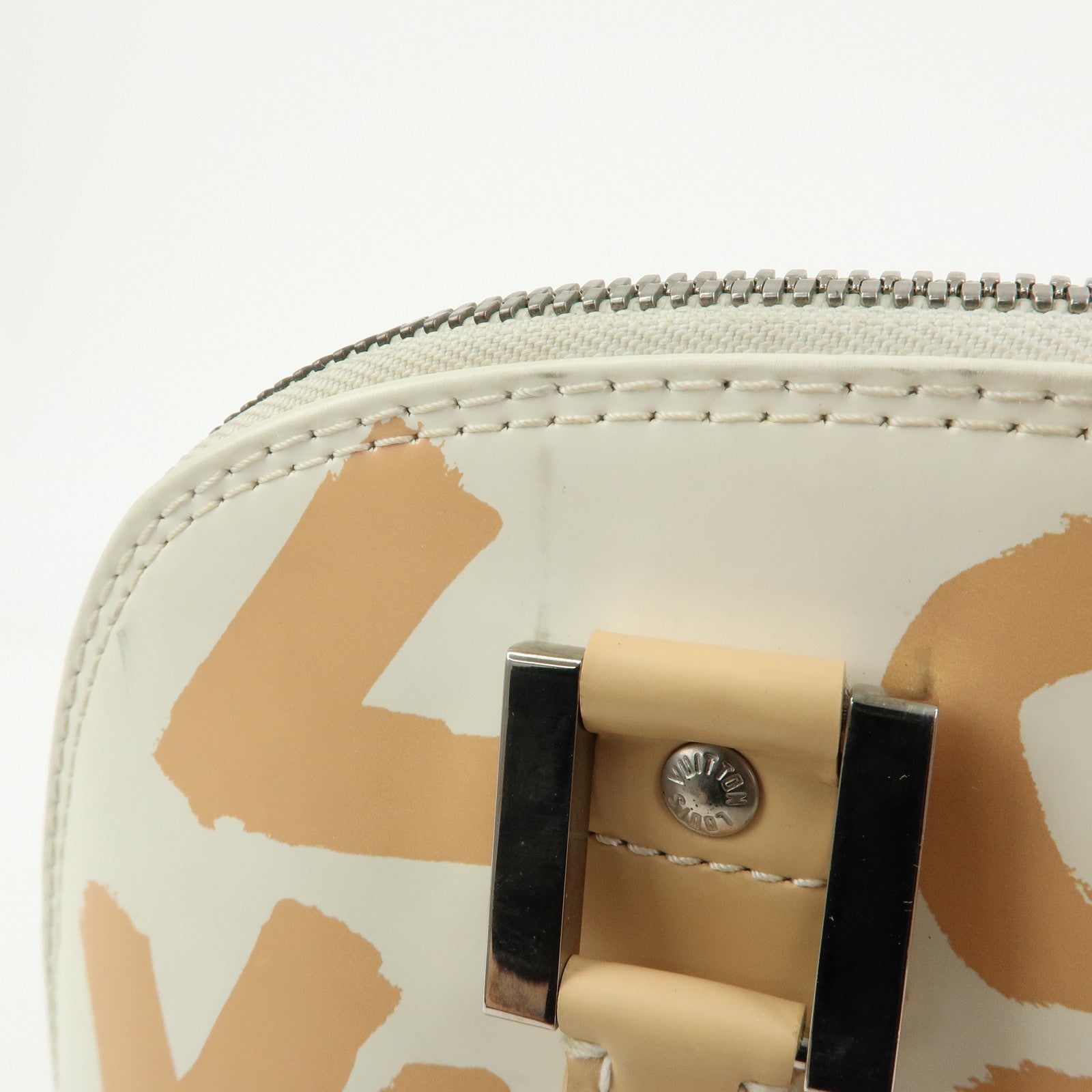 Louis Vuitton Alma MM Graffiti Leather Hand Bag Beige White M92180