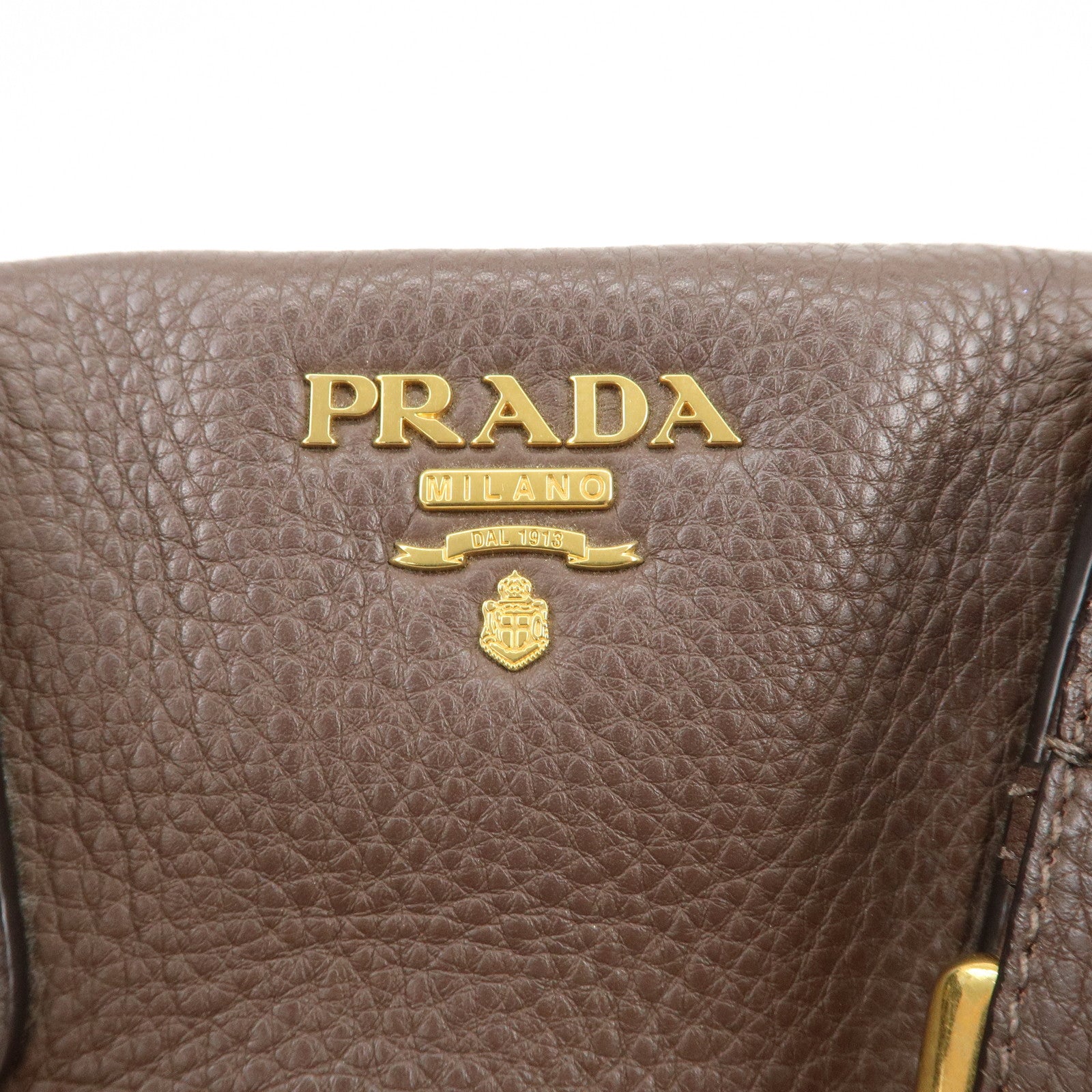 PRADA Logo Leather Shoulder Bag Boston Bag Hand Bag Brown B3091M