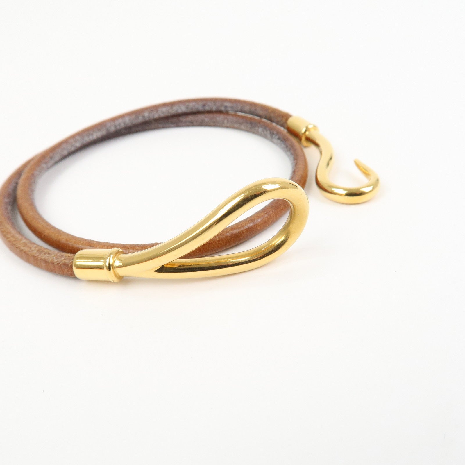 HERMES Jumbo Choker Leather Metal Bracelet Brown