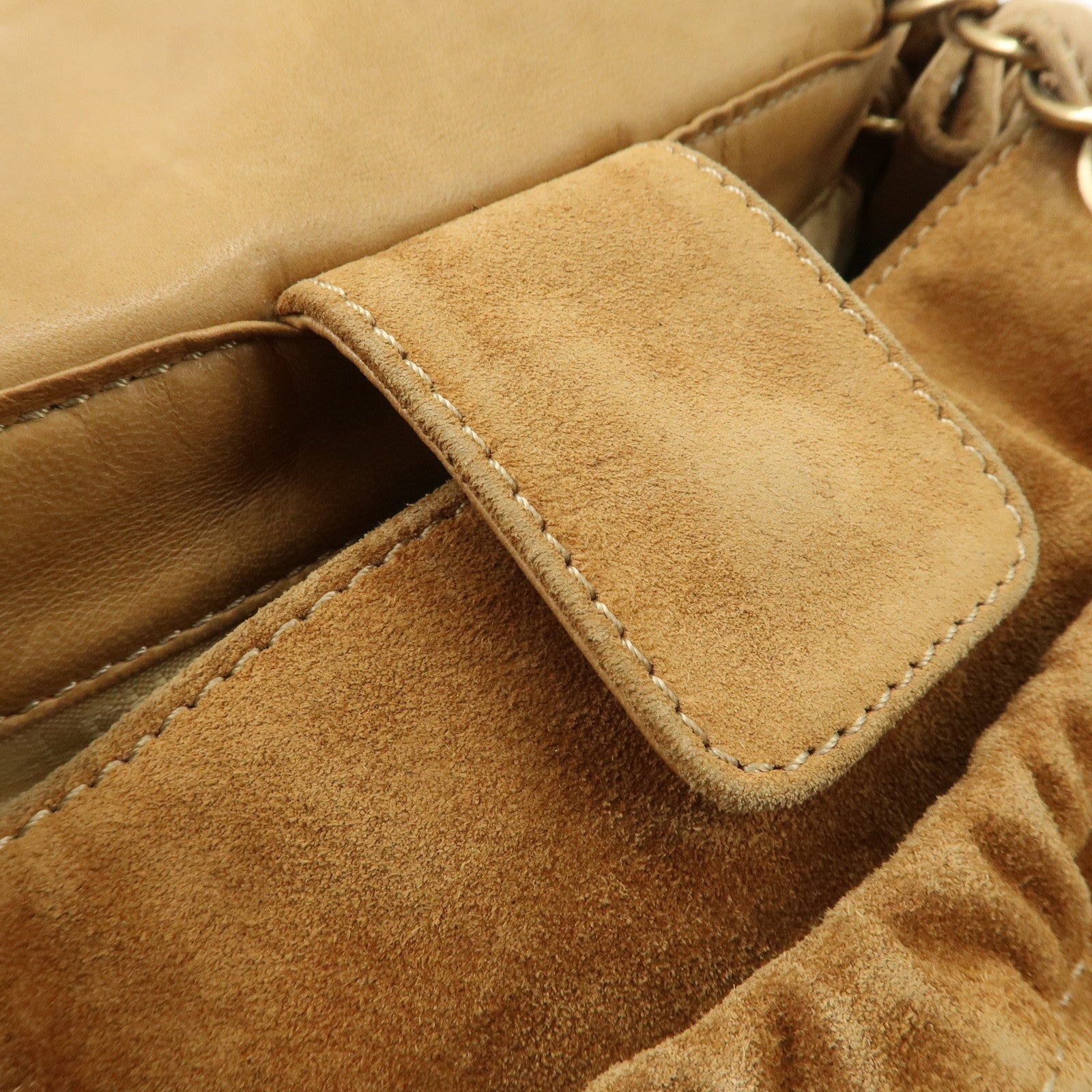 CHANEL COCO Mark Leather Suede Chain Shoulder Bag Beige Gold Used