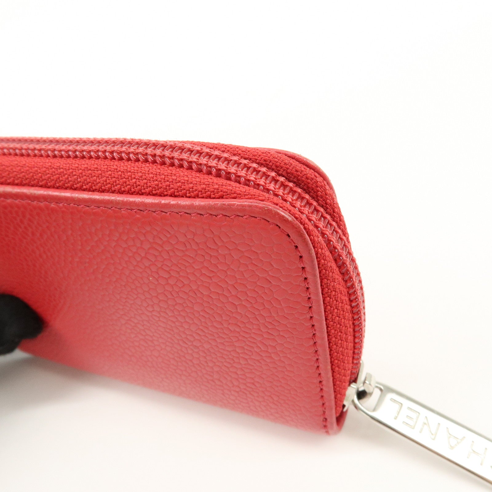 CHANEL COCO Mark Caviarskin Card Case Coin Case Red A68890