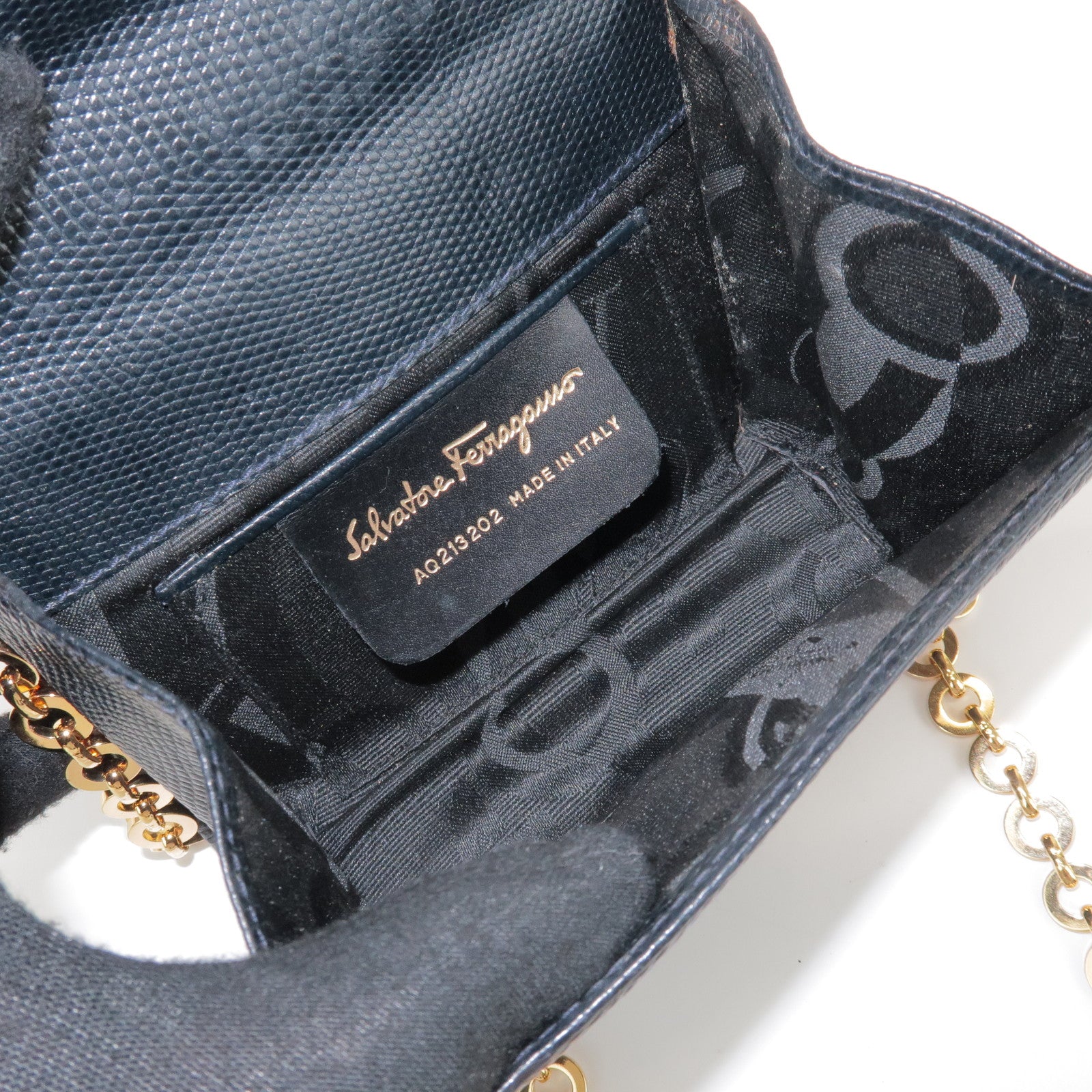 Ferragamo Vara Ribbon Embossed Leather Chain Shoulder Bag Navy
