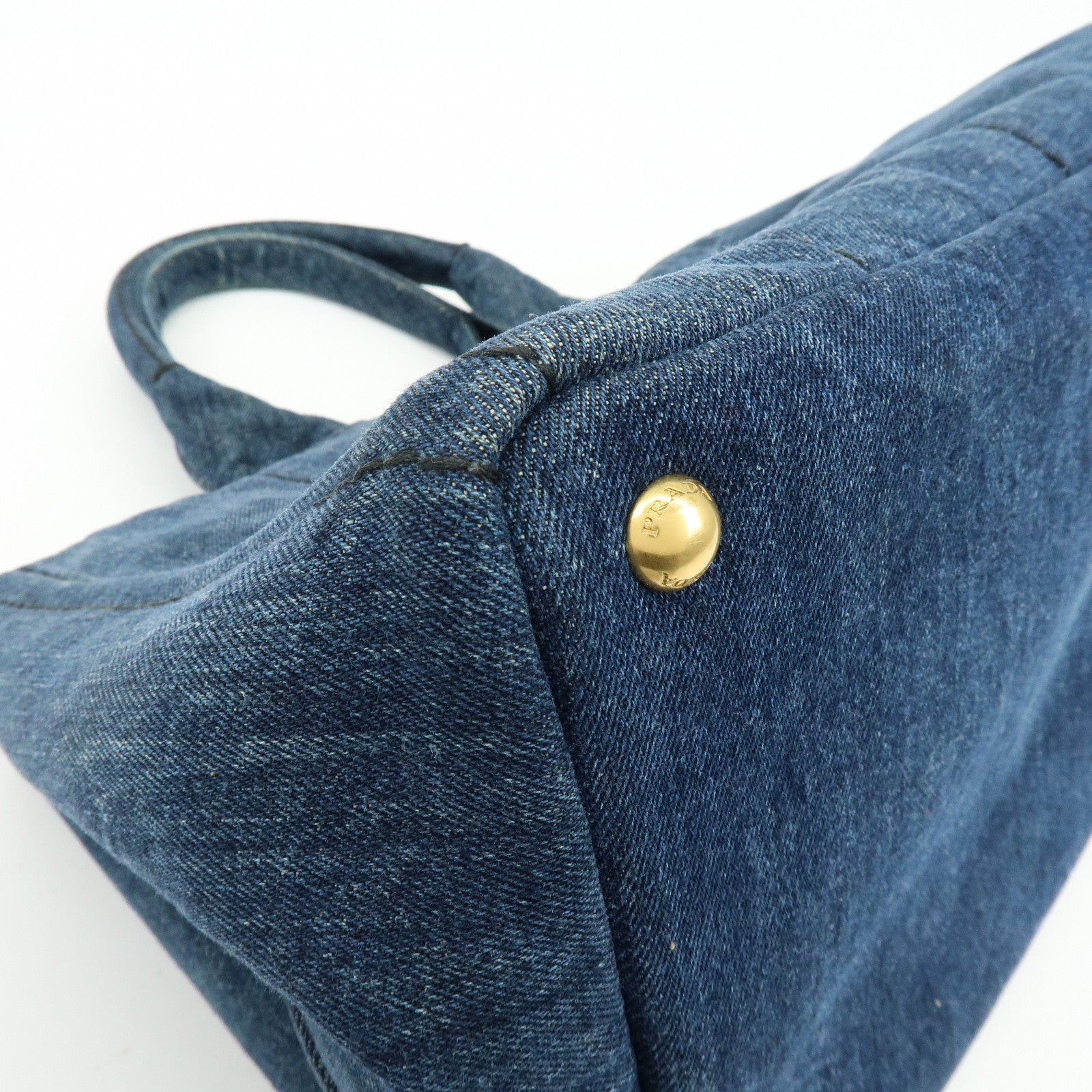 PRADA Canapa Tringle Logo Canvas Denim Tote Hand Bag Blue B1877B