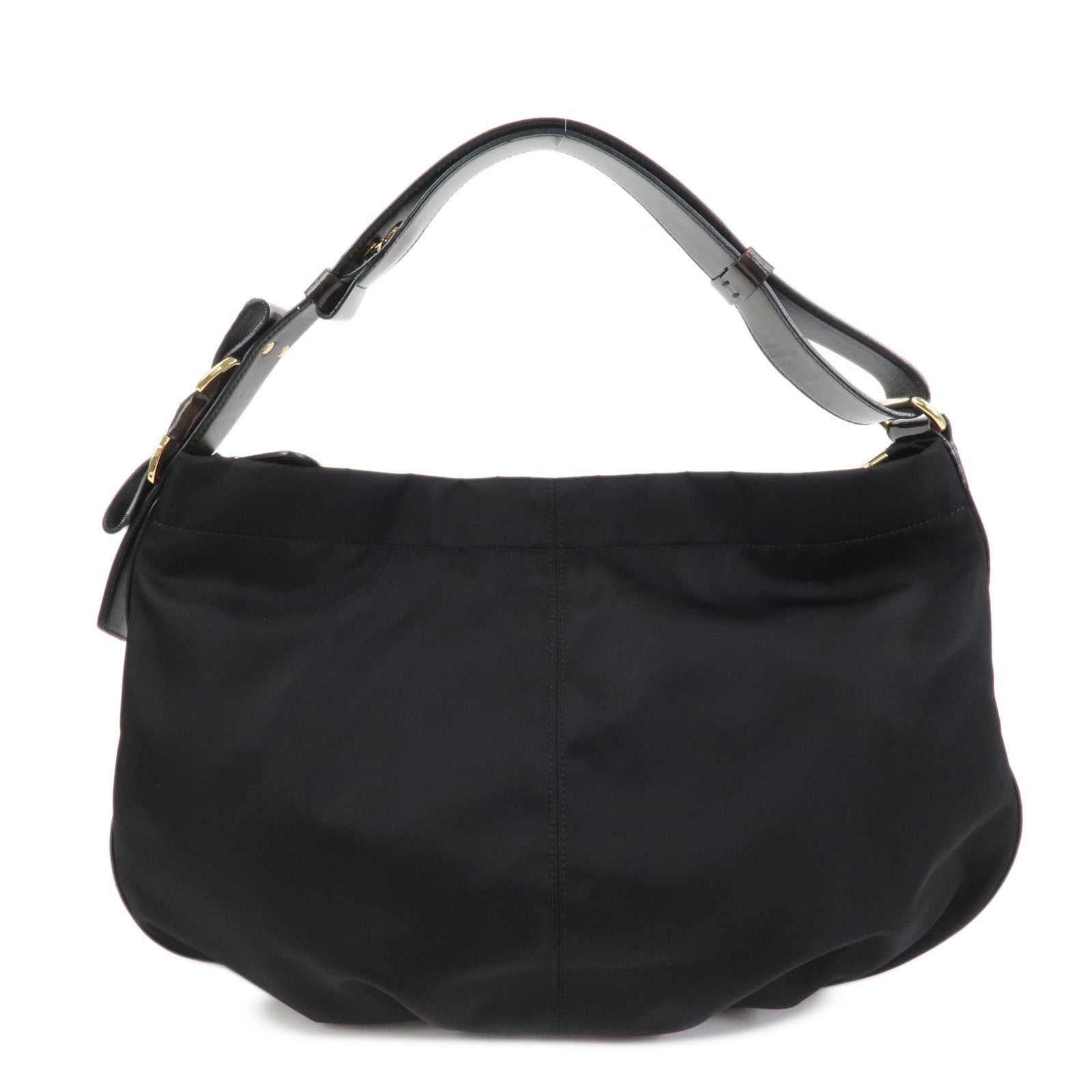 Ferragamo Nylon Patent Leather Shoulder Bag Hand Bag Leopard Black