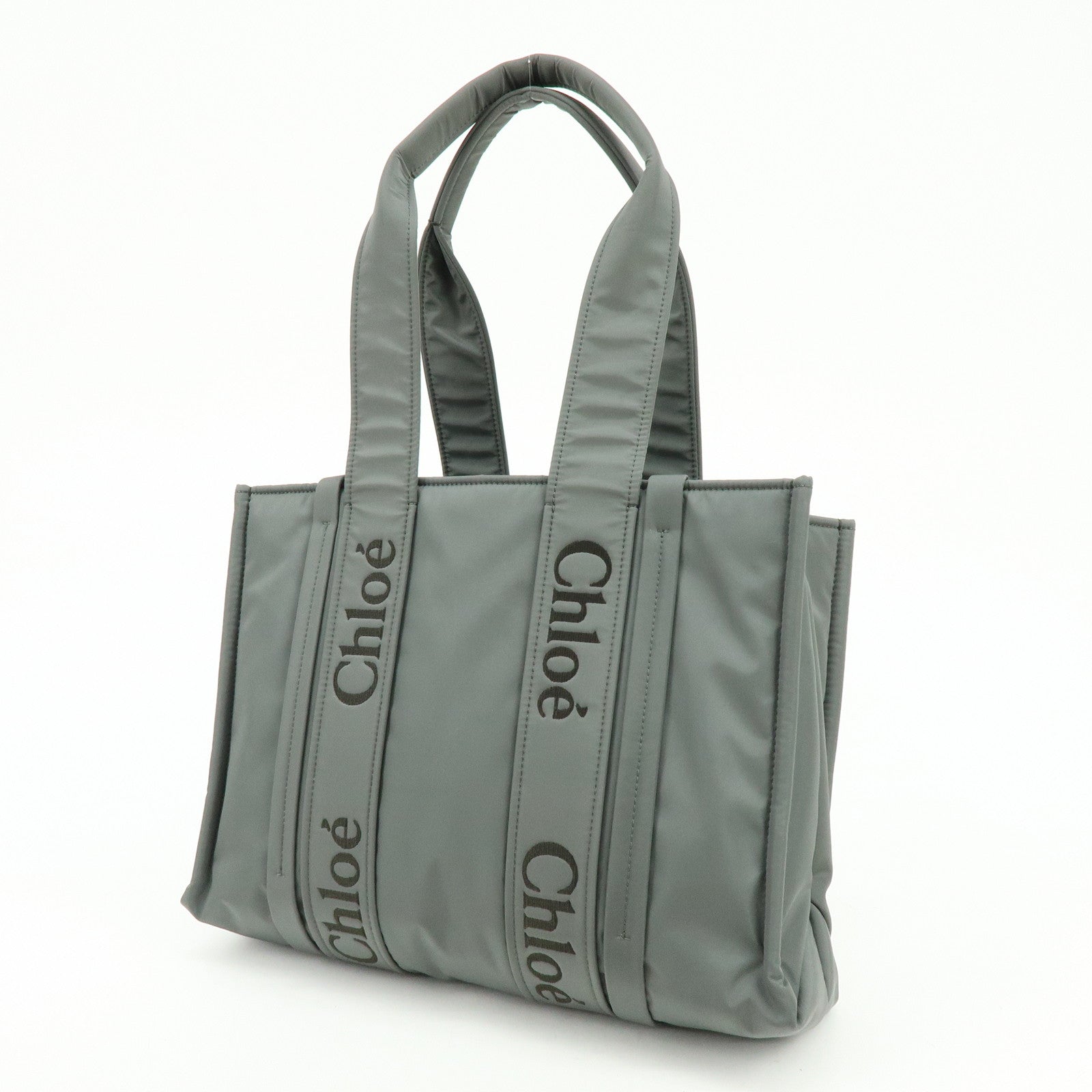 Chloe Woody Nylon Tote Bag Shoulder Bag Gray