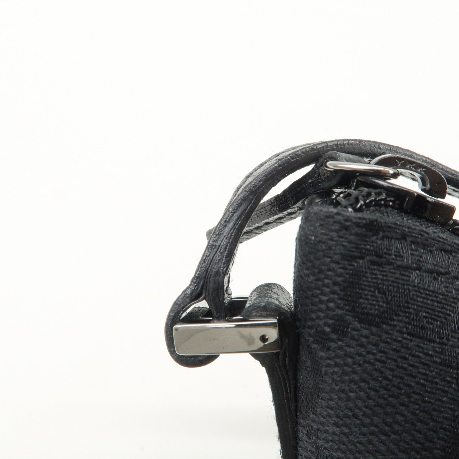 GUCCI Boat Bag GG Canvas Leather Hand Bag Black 07198 Used