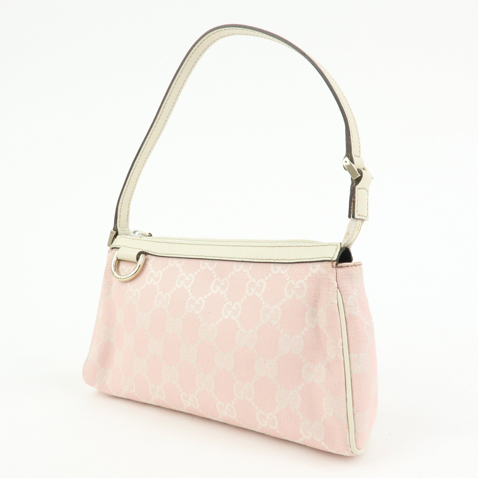 GUCCI Abbey GG Canvas Leather Hand Bag Pouch Pink Ivory 145750
