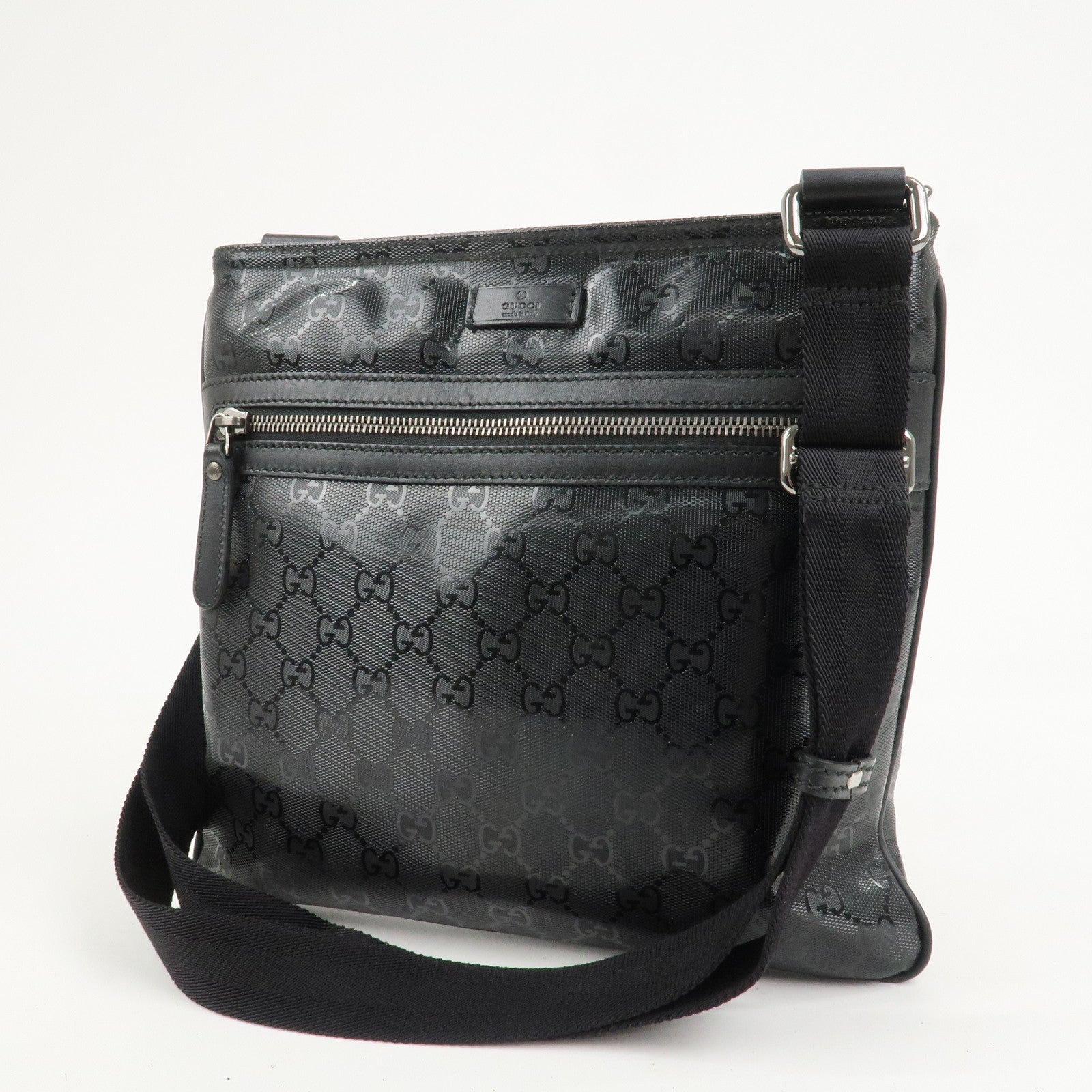 GUCCI GG Imprime Monogram PVC Shoulder Bag Cross Body Bag Black 295257
