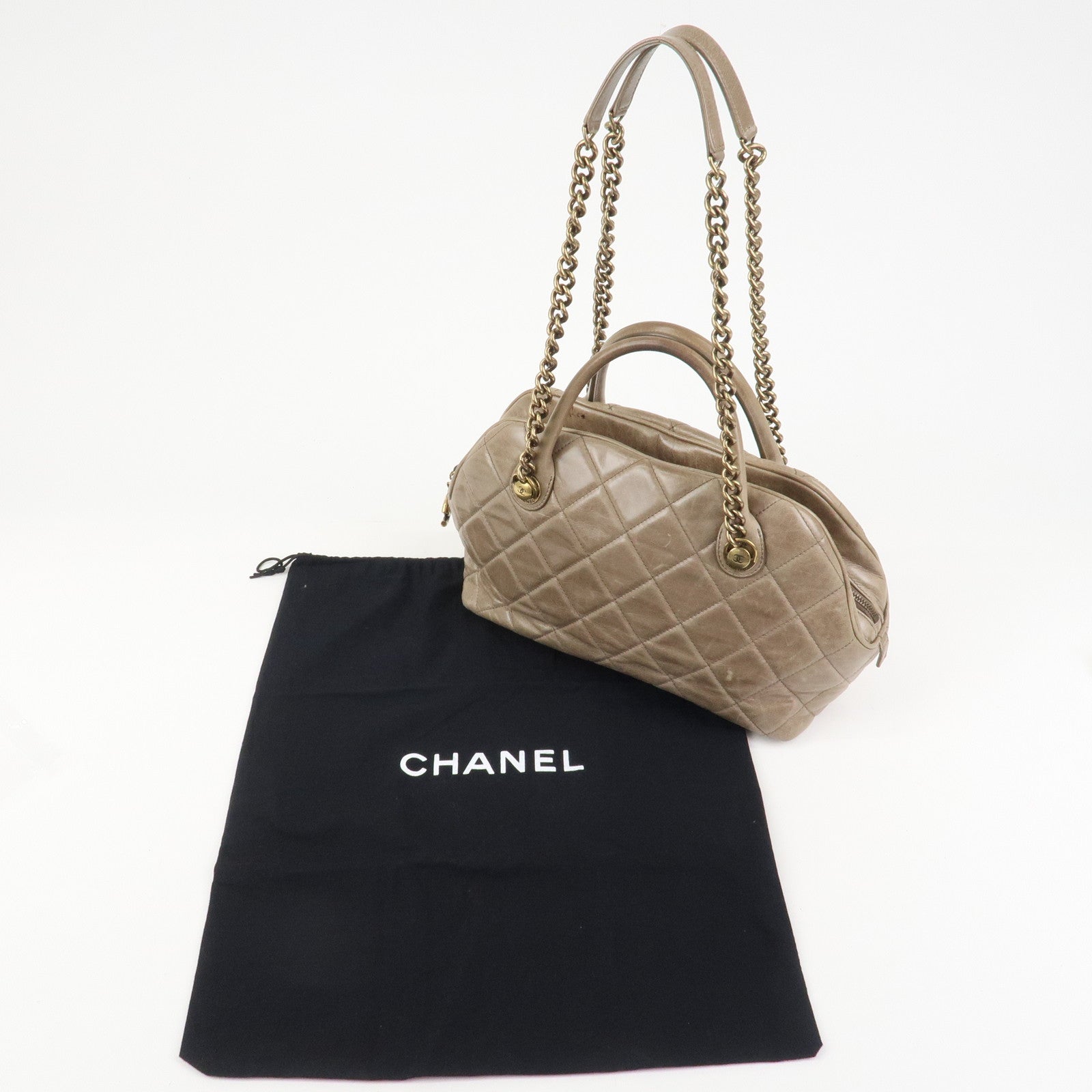 CHANEL Matelasse Leather 2Way Hand Bag Tote Bag Shoulder Bag Brown