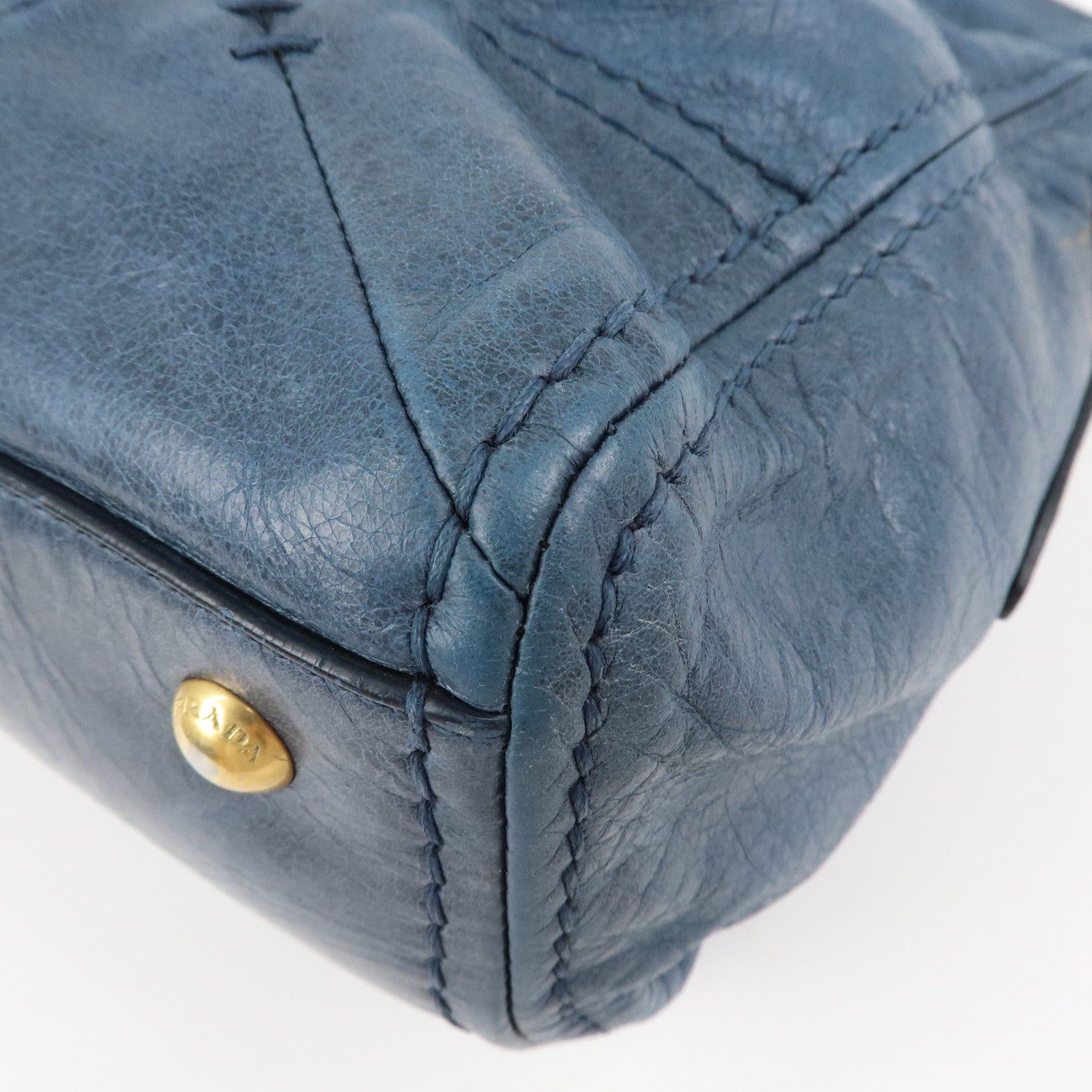 PRADA Logo Leather 2Way Bag Shoulder Bag Hand Bag Blue BL0678