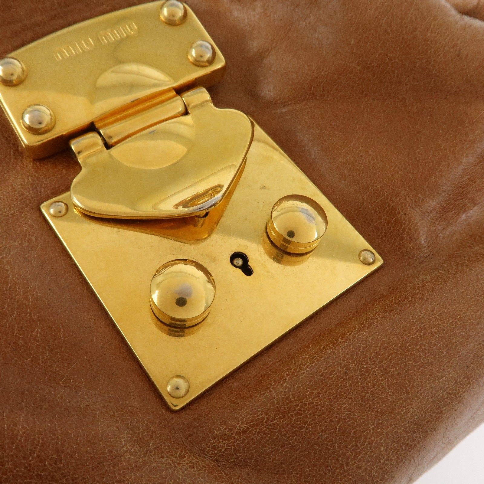 MIU MIU Side Ribbon Leather 2Way Shoulder Hand Bag Brown RN0686