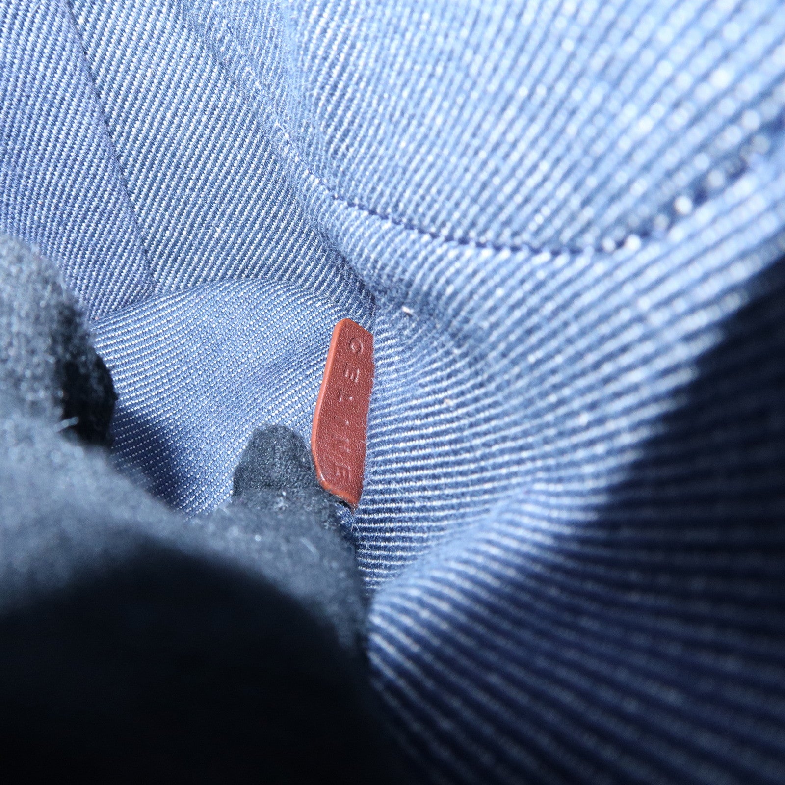 CELINE Macadam Studs Denim Leather Shoulder Bag Dark Brown Navy Used