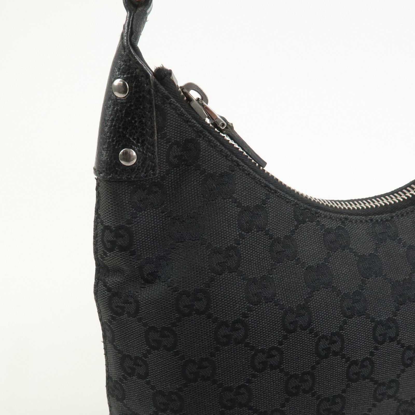 GUCCI GG Canvas Leather Shoulder Bag Hand Bag Black 115003