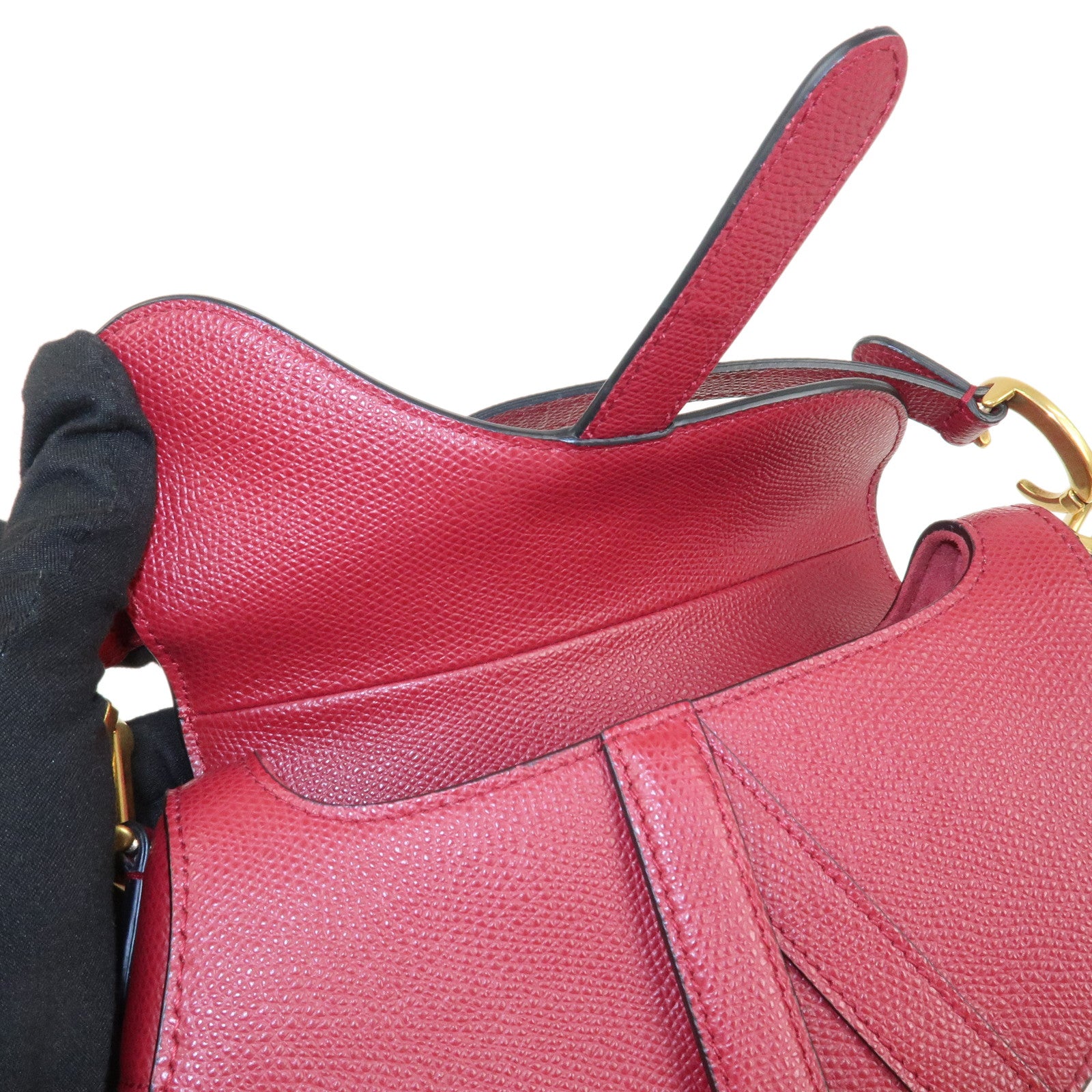 Christian Dior CD Logo Leather Saddle Bag Mini Hand Bag Red