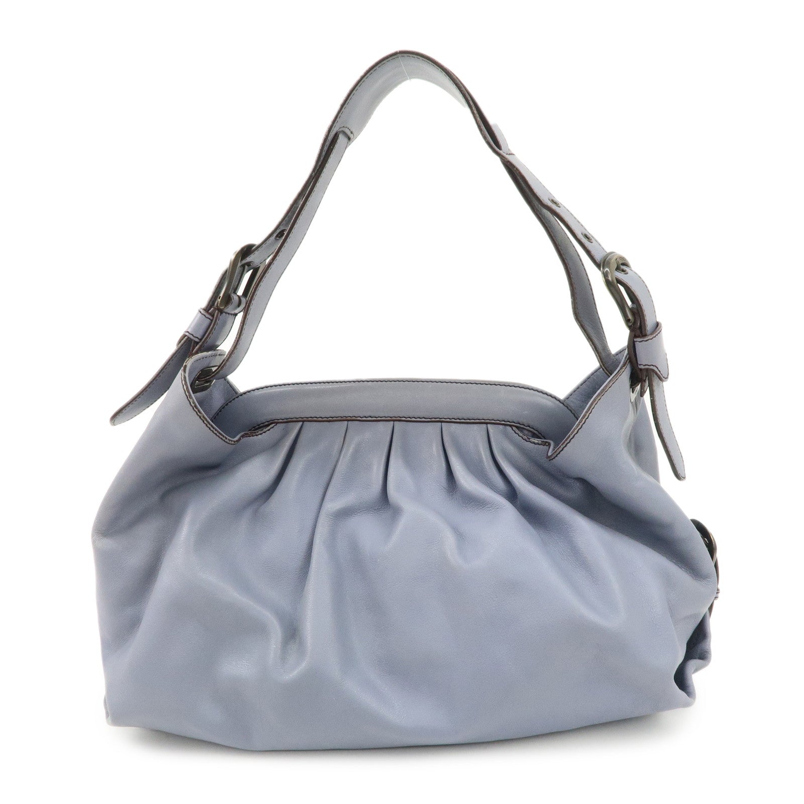 FENDI Leather Shoulder Bag Hand Bag Blue Gold HDW Used