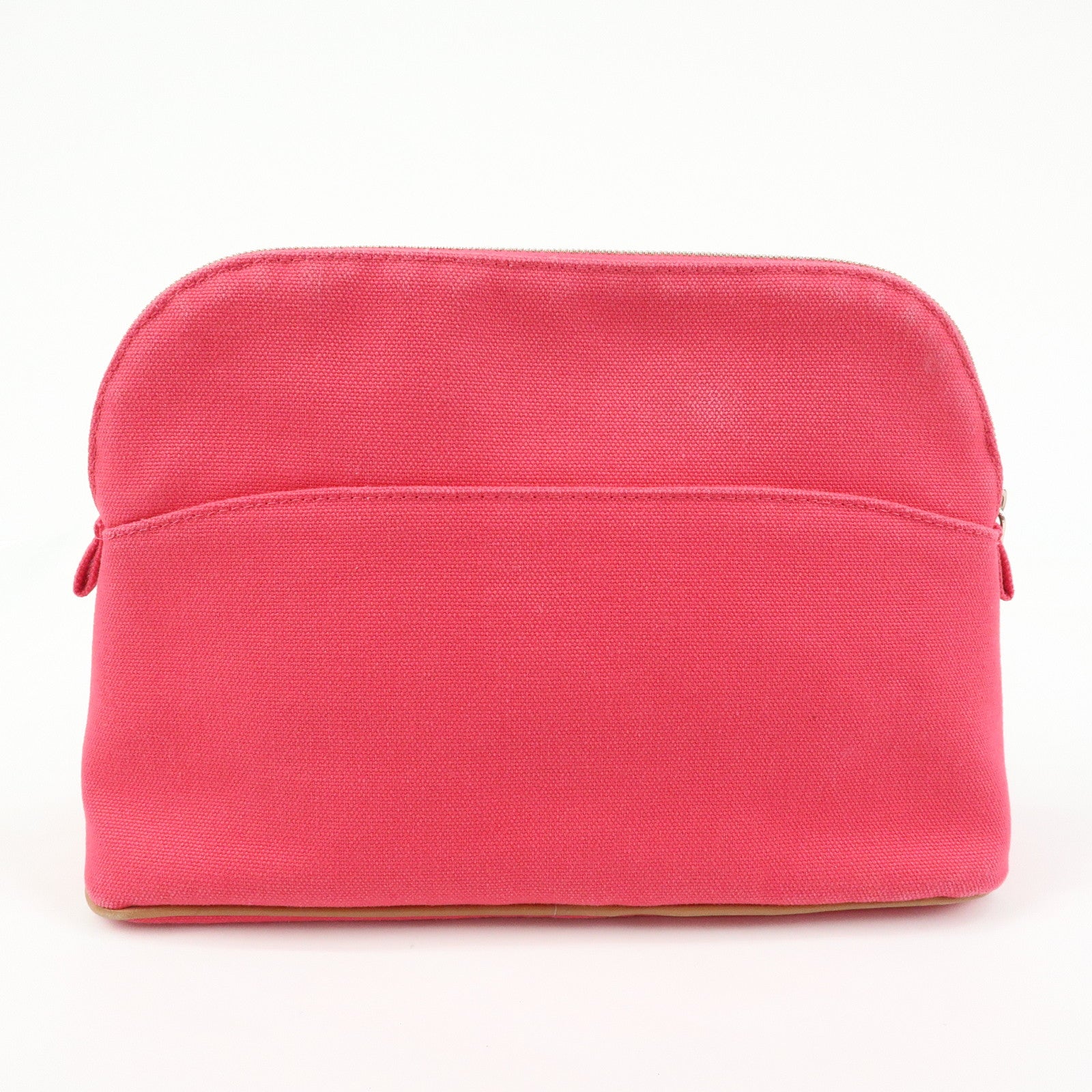 HERMES Bolide MM Cotton Leather Pouch Cosmetic Case Pink Orange